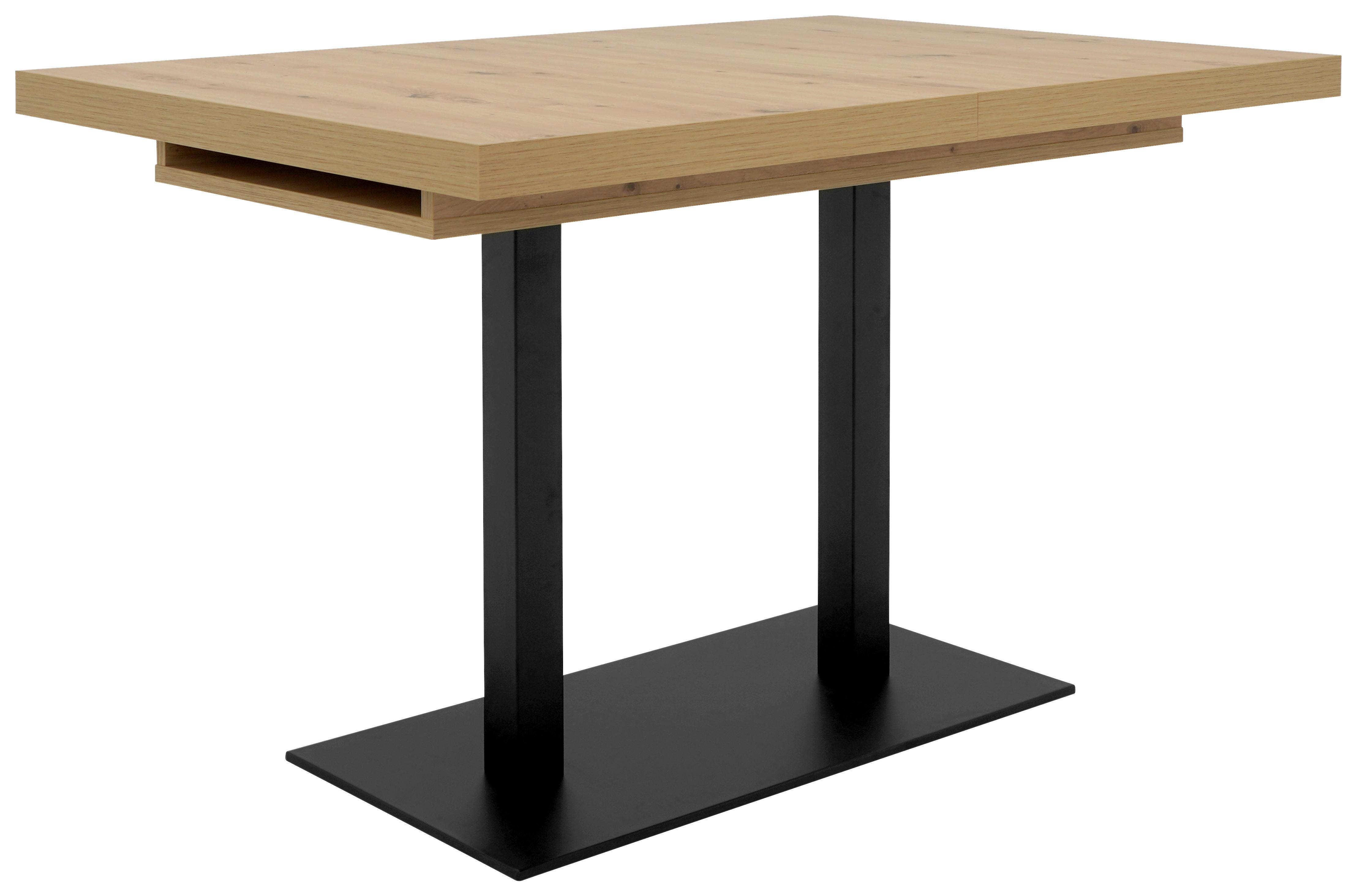 Raztegljiva Jedilna Miza Quadrato, 120-200x80cm - črna/hrast artisan, Konvencionalno, kovina/leseni material (120-200/80/74cm) - MID.YOU