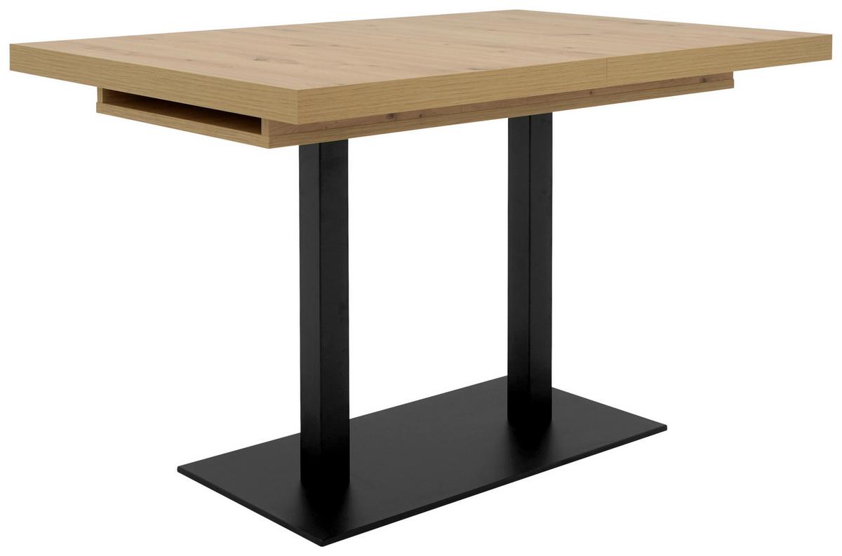 Raztegljiva Jedilna Miza Quadrato, 120-200x80cm - črna/hrast artisan, Konvencionalno, kovina/leseni material (120-200/80/74cm) - MID.YOU