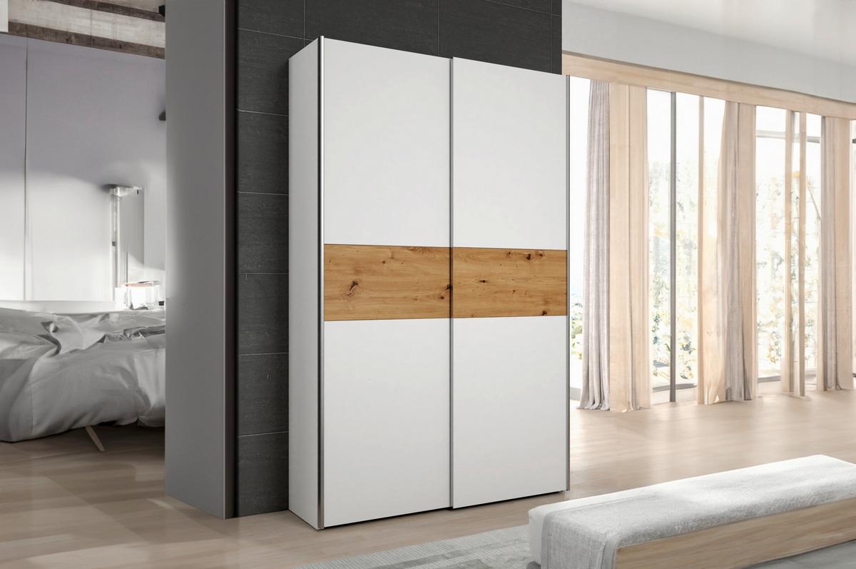 Omara Z Drsnimi Vrati Ohio 2, Bela, Barva Hrasta - barve hrasta/bela, Design, kovina/leseni material (120/190,5/61,2cm) - Ti'me