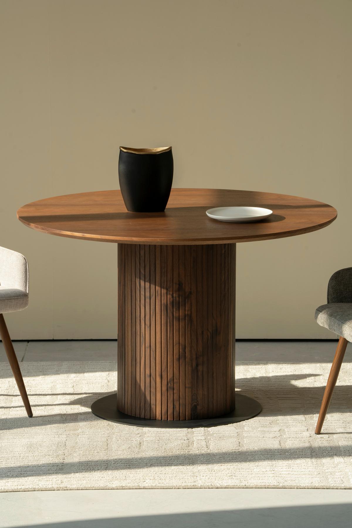 Jedilna Miza Jamie, Barva Oreha, Ø 120cm - barva oreha/črna, Trendi, kovina/leseni material (120/120/75cm) - MID.YOU