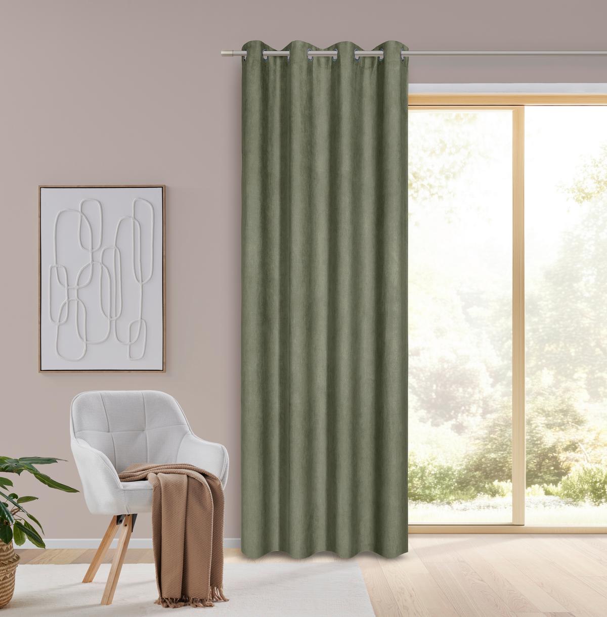 Ösenvorhang Velours in Grün ca. 140x245cm - Grün, KONVENTIONELL, Textil (140/245cm) - Modern Living