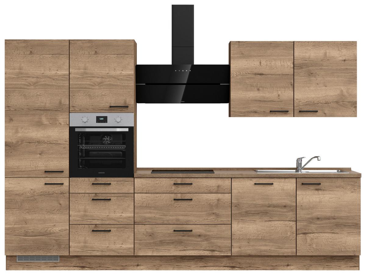 Küchenblock Structura High m. Geräten Eiche dunkel - Eiche dunkel/Schwarz, MODERN, Holzwerkstoff/Metall (330cm) - Nobilia