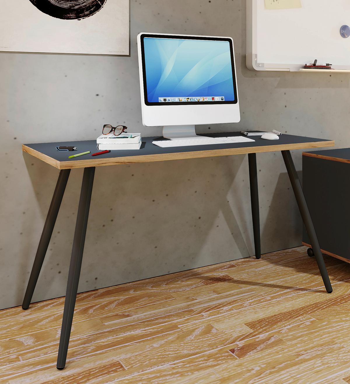 Pisalna Miza Salia T80, Barva Hrasta, Antracit, 138x80cm - črna/bela, Design, kovina/leseni material (138/80/70cm) - P & B