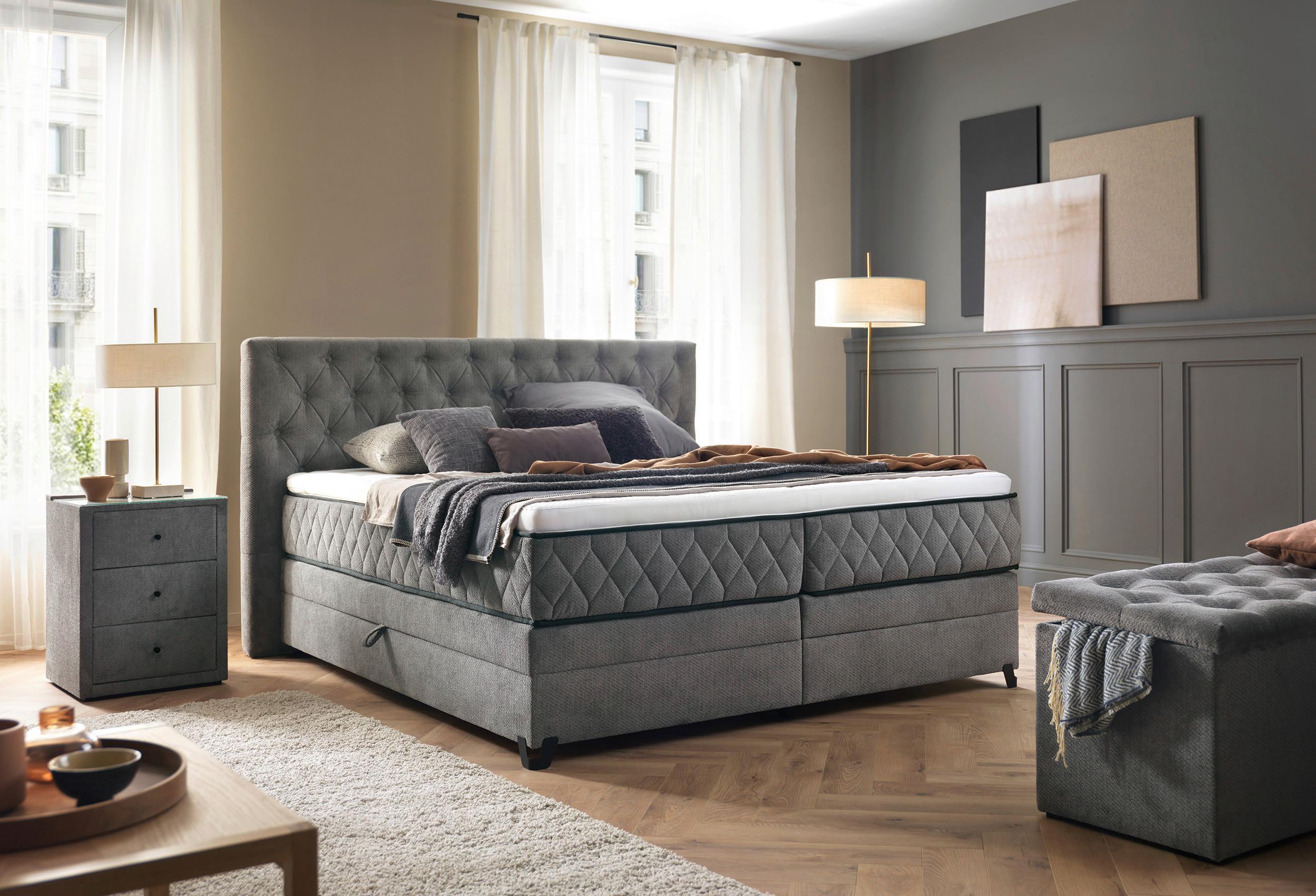 Boxspring Krevet Carmen - siva/tirkizna, Konvencionalno, drvni materijal/drvo (180/200cm) - Modern Living