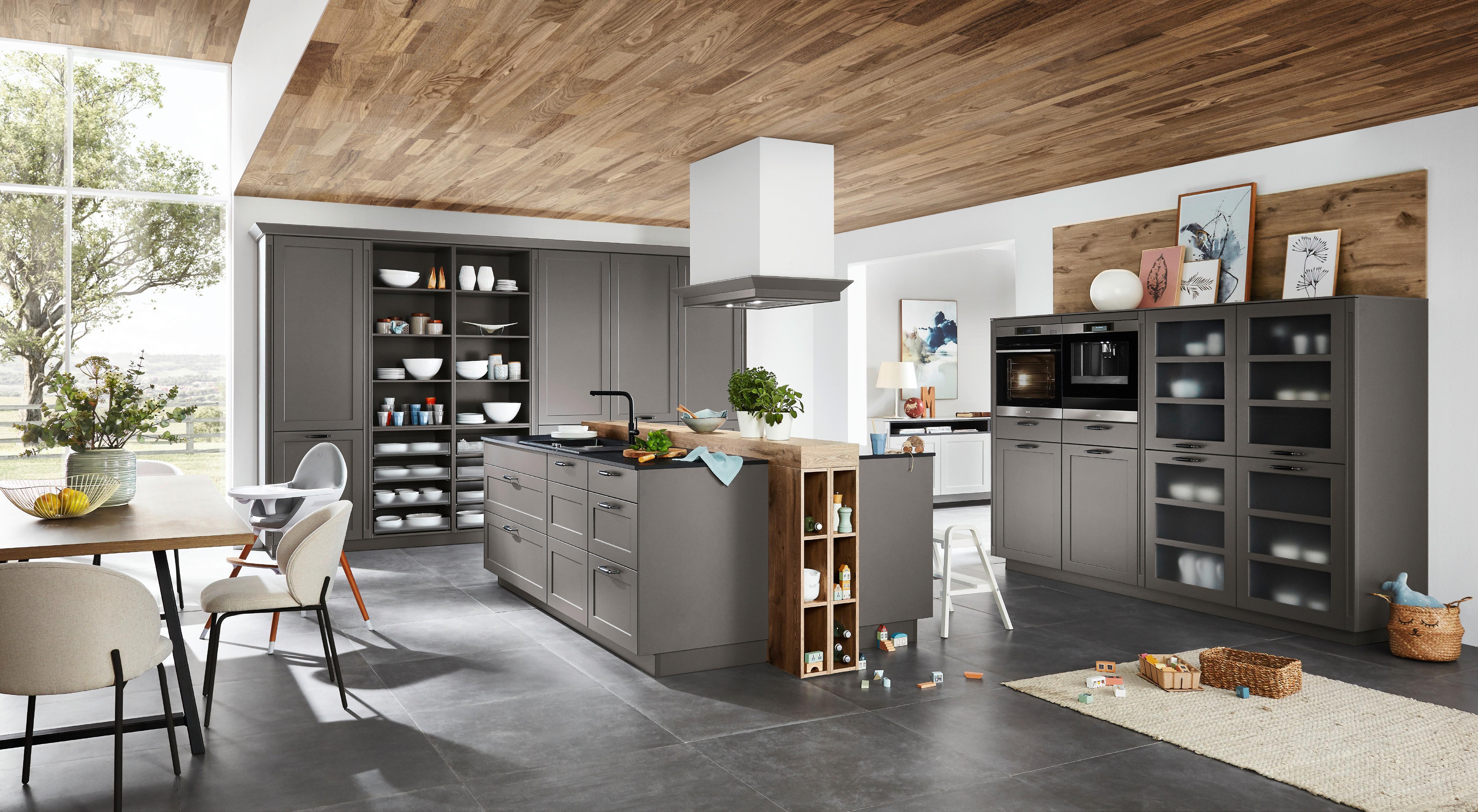 Einbauküche Nordic in Grau - Grau, ROMANTIK / LANDHAUS, Holzwerkstoff - Nobilia
