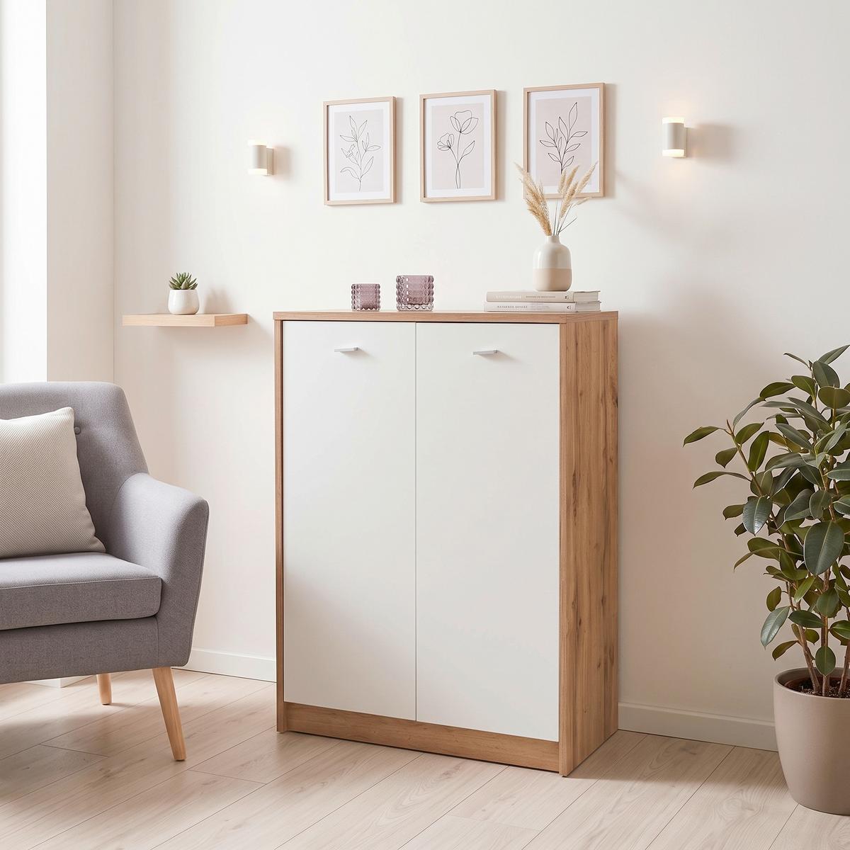 Comodă 4 You New - alb/culoare lemn stejar, Modern, material pe bază de lemn (74/111,4/34,6cm) - Modern Living