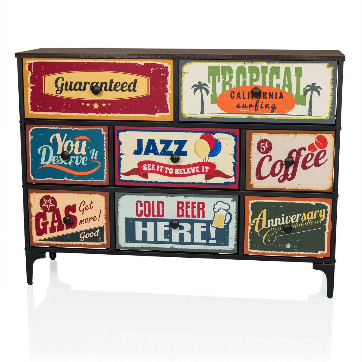 Komoda Ameriko B, Večbarvno - črna/večbarvno, Moderno, kovina/tekstil (102,5/77,5/30cm) - MID.YOU