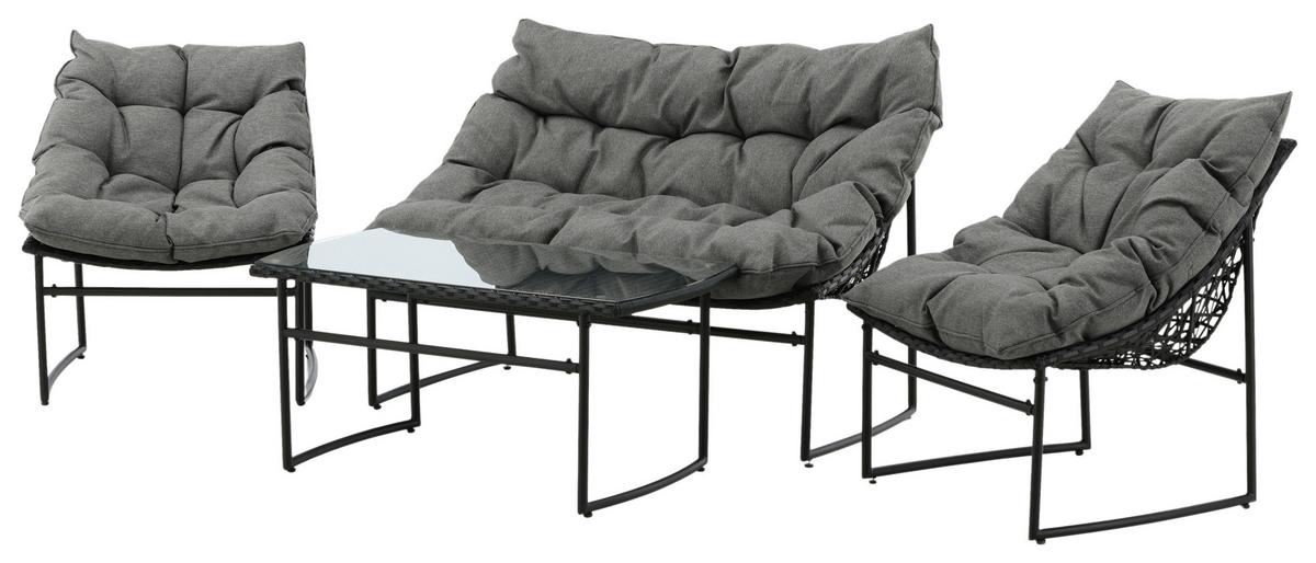 Loungegarnitur Tina 4-tlg. Grau/Schwarz - Schwarz/Grau, KONVENTIONELL, Kunststoff/Textil - Gardenson