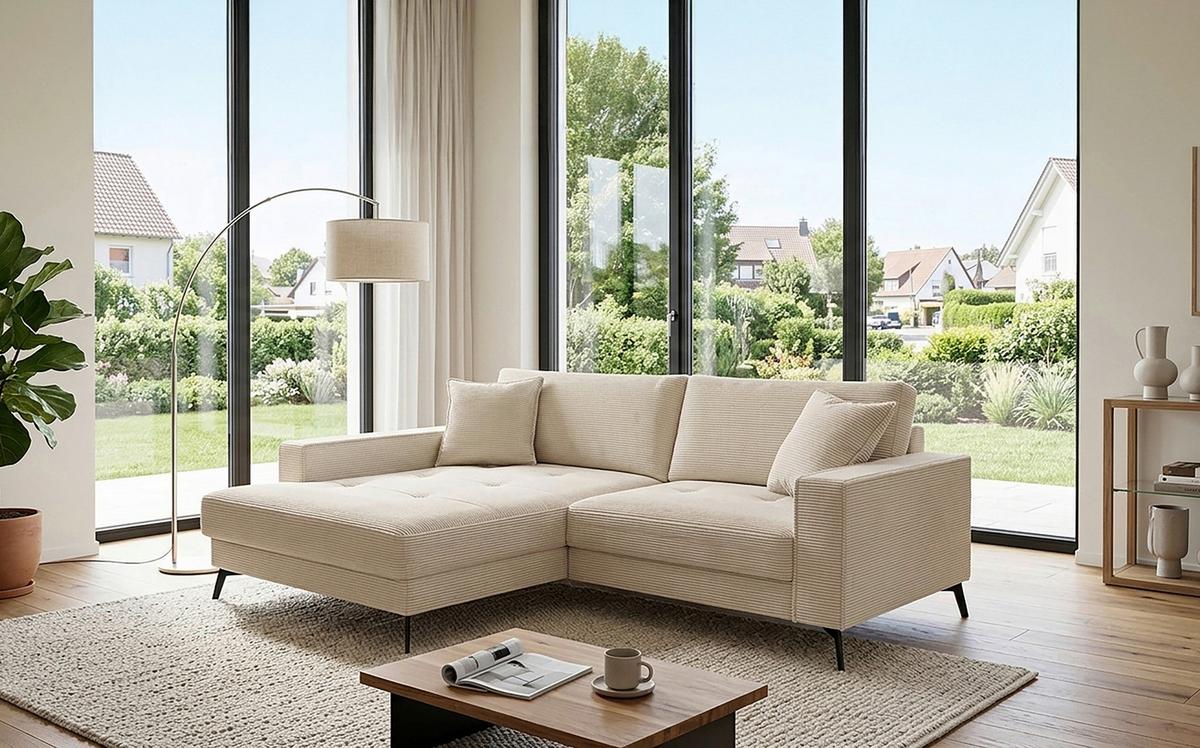 Kutna Garnitura Ted - crna/krem, Trend, tekstil/metal (174/228cm) - Modern Living