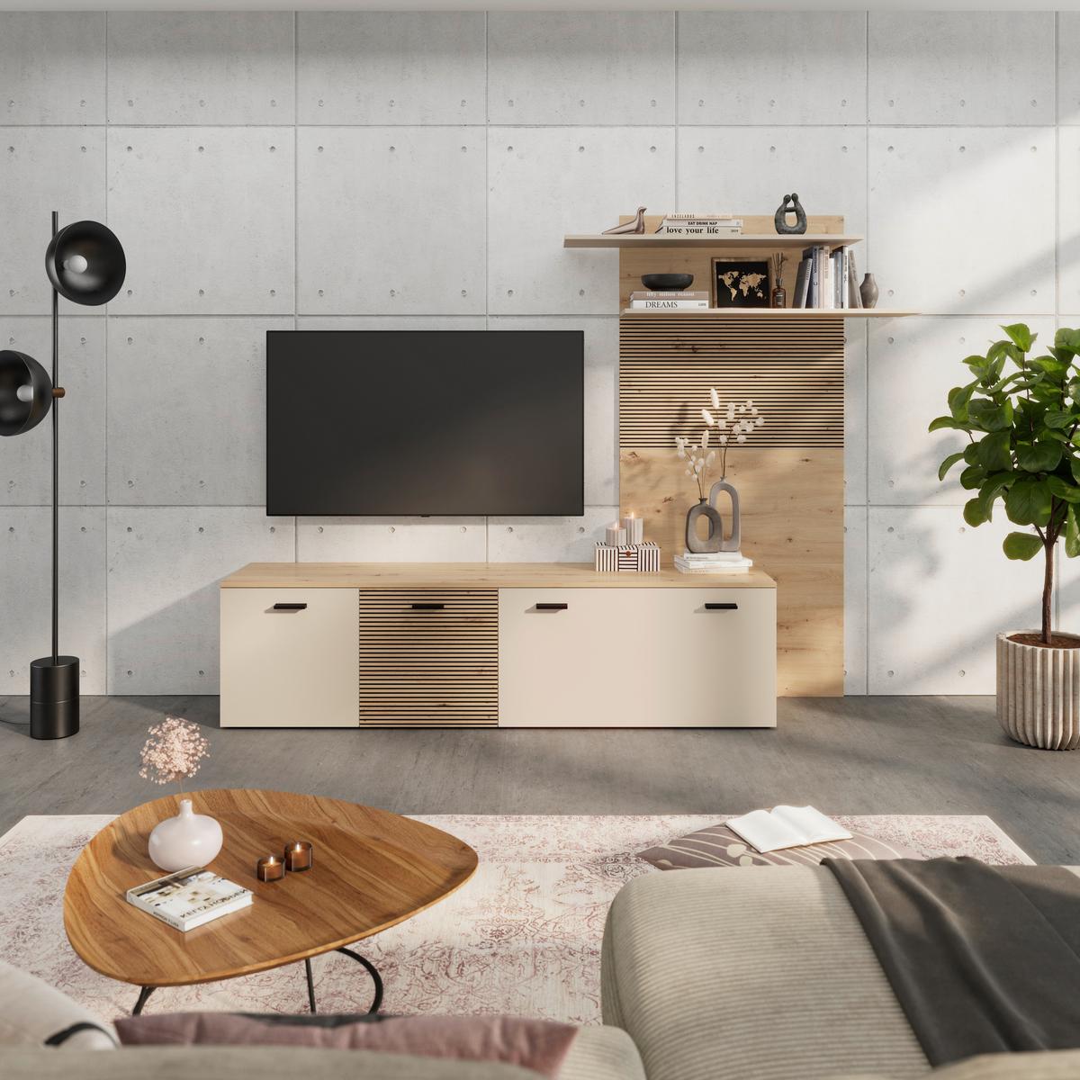 Dnevni Regal Free, Barva Hrasta, Kašmir - kašmir/črna, Moderno, umetna masa/leseni material (212/172/40cm) - Modern Living