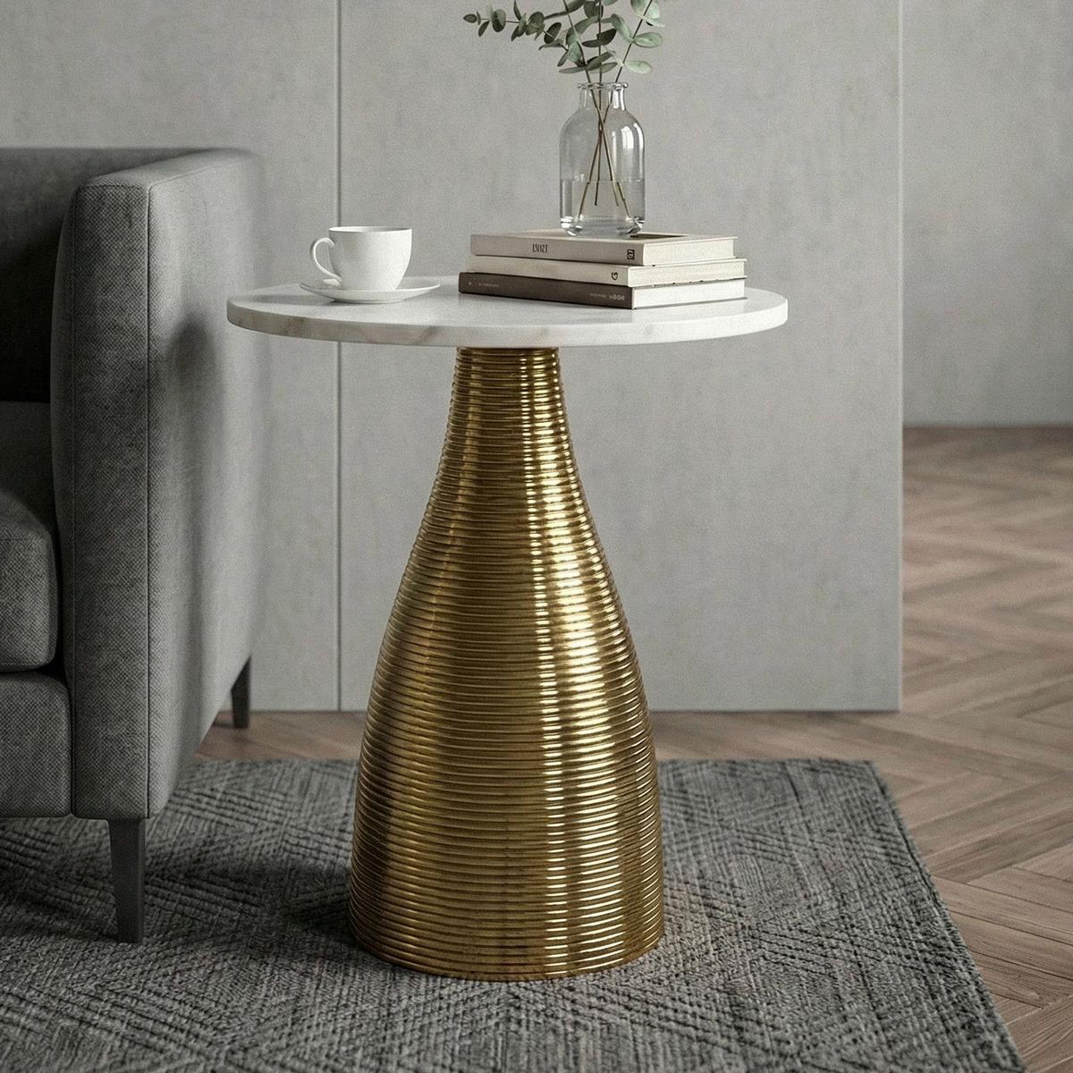 Beistelltisch Wl7.513 - Weiss/Goldfarben, Design, Stein/Metall (40/40/48cm) - Livetastic