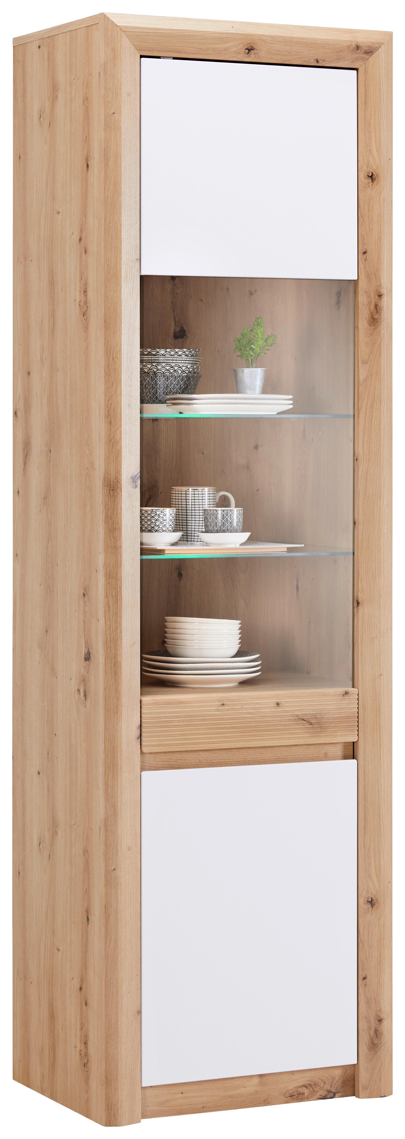 Vitrina Kashmir New - črna/barve hrasta, Moderno, steklo/leseni material (57/192/41cm) - Zandiara