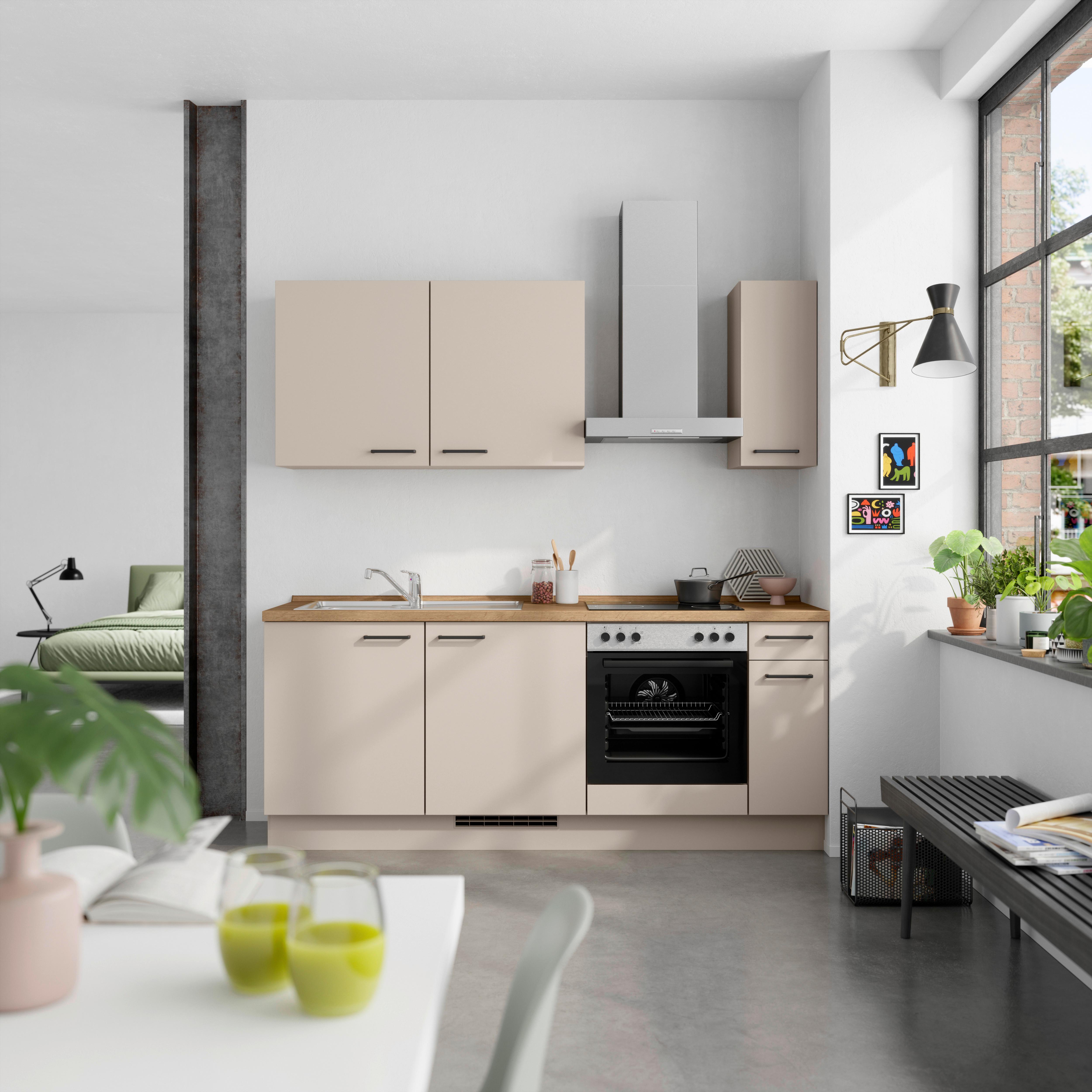 Küchenleerblock Easytouch Low o. Geräte Sandfarben - Sandfarben/Eichefarben, MODERN, Holzwerkstoff/Metall (210cm) - Nobilia