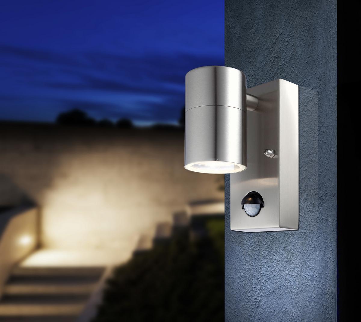 LED-Außenwandleuchte Style mit Bewegungsmelder - Klar/Edelstahlfarben, Design, Glas/Metall (7/11/15cm) - Globo