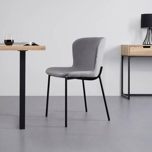 Stuhl Noemie Hellgrau Webstoff Gepolstert - Hellgrau/Schwarz, MODERN, Holz/Textil (46/79/56cm) - Bessagi Home