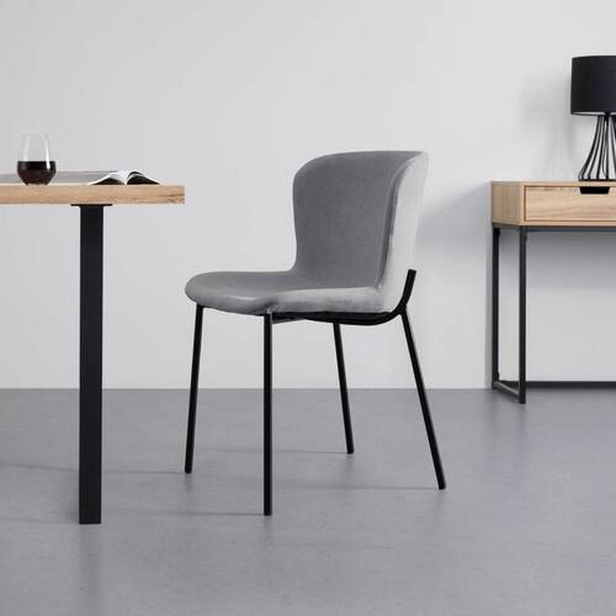 Stuhl Noemie Hellgrau Webstoff Gepolstert - Hellgrau/Schwarz, MODERN, Holz/Textil (46/79/56cm) - Bessagi Home