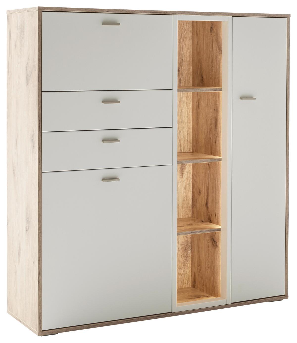 Highboard Santerno Weiß/Eichefarben - Weiss/Eichefarben, Konventionell, Holzwerkstoff/Metall (124/133/37cm) - Mömax