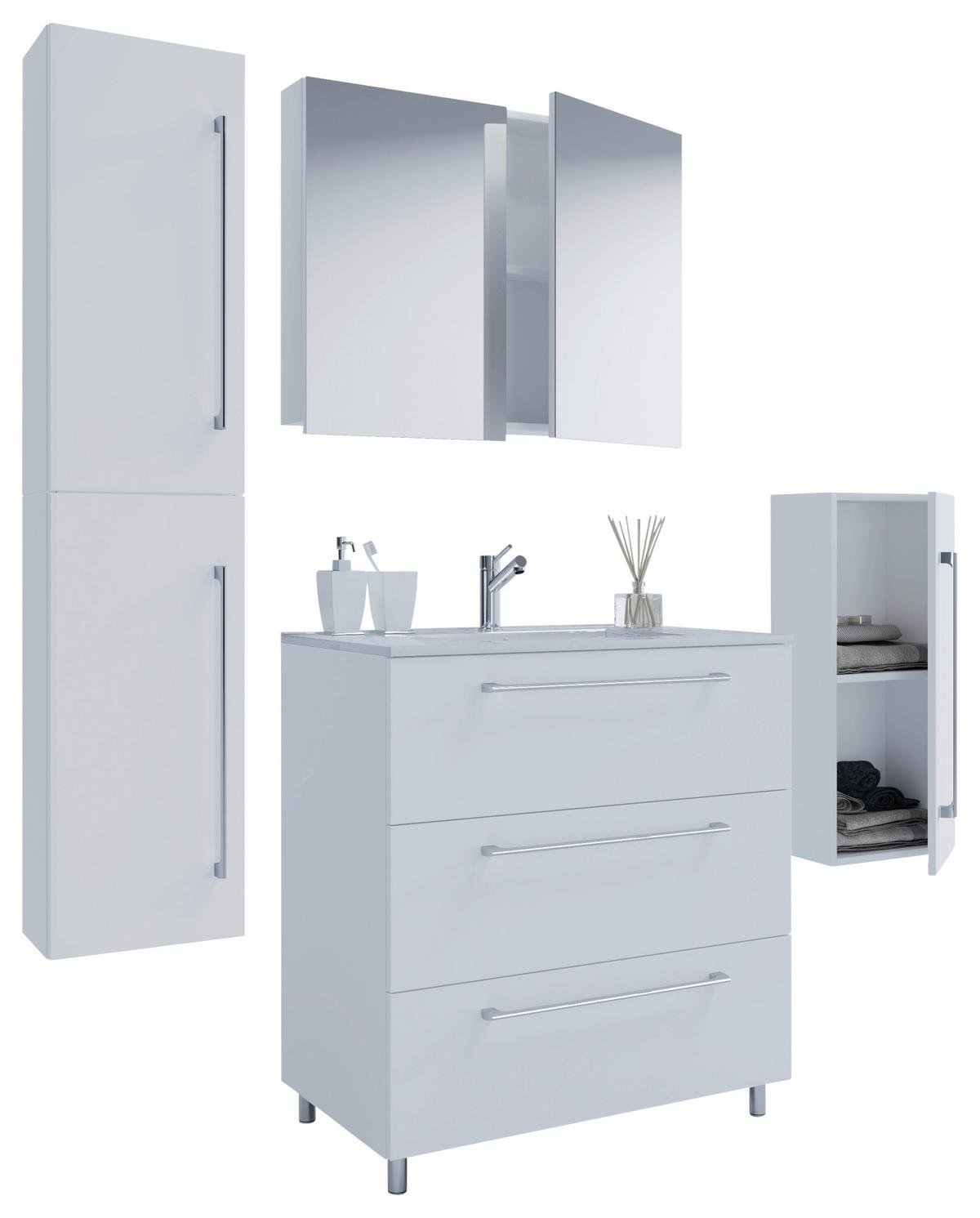 Kopalnica Schubo, Bela - bela/barve aluminija, Moderno, kovina/leseni material (126cm) - MID.YOU