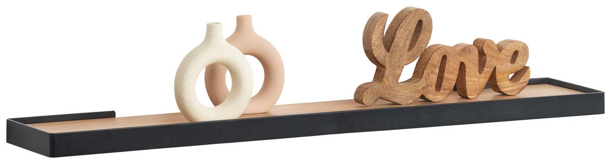 PÓŁKA ŚCIENNA RICKY - kolor dębowy/czarny, Basics, materiał drewnopochodny/metal (80/3/15cm) - Xora