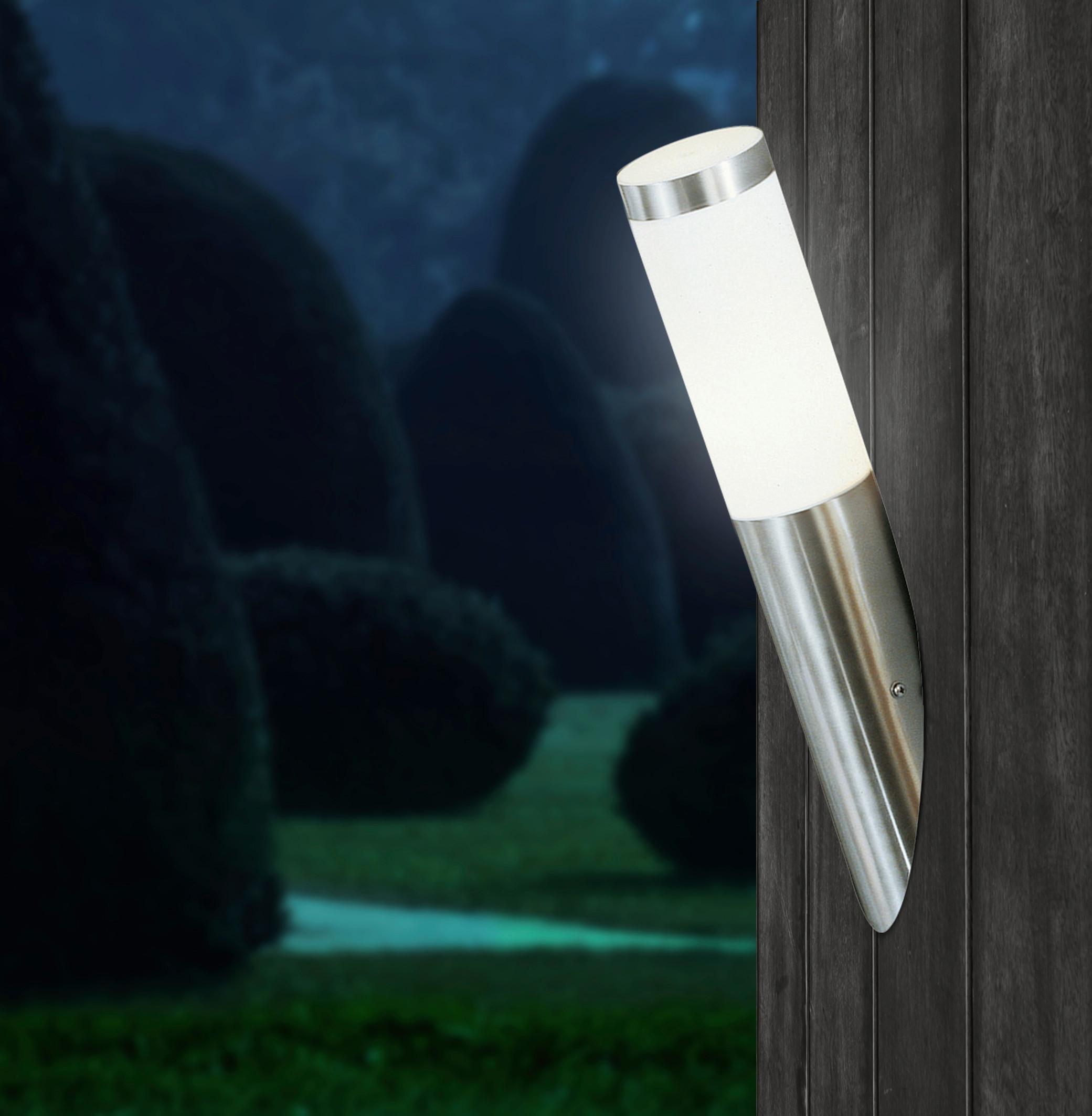 LED-Außenleuchte Boston max. 9 Watt - Edelstahlfarben/Opal, Basics, Kunststoff/Metall (7,6/38,7cm) - Globo