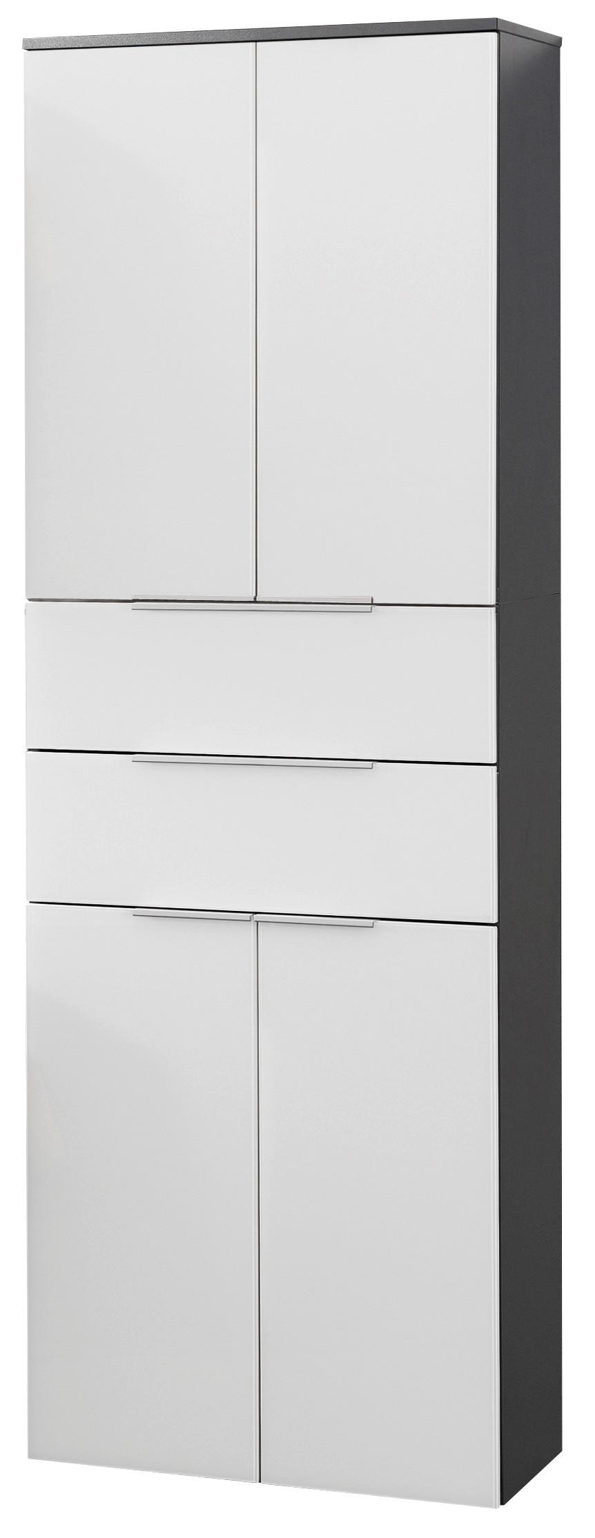Hochschrank "Kara Chess" , weiß, anthrazit - Silberfarben/Weiß, MODERN, Glas/Holzwerkstoff (61/176/32cm) - MID.YOU