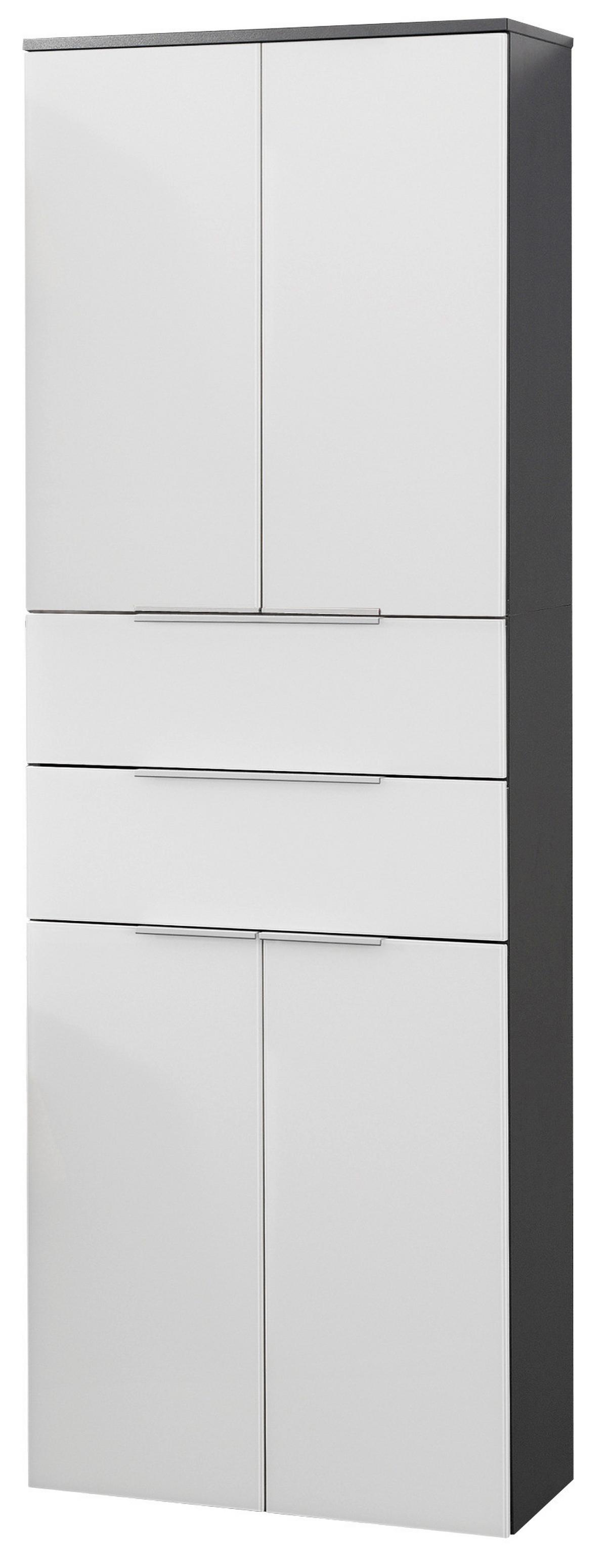 Hochschrank "Kara Chess" , weiß, anthrazit - Silberfarben/Weiß, MODERN, Glas/Holzwerkstoff (61/176/32cm) - MID.YOU