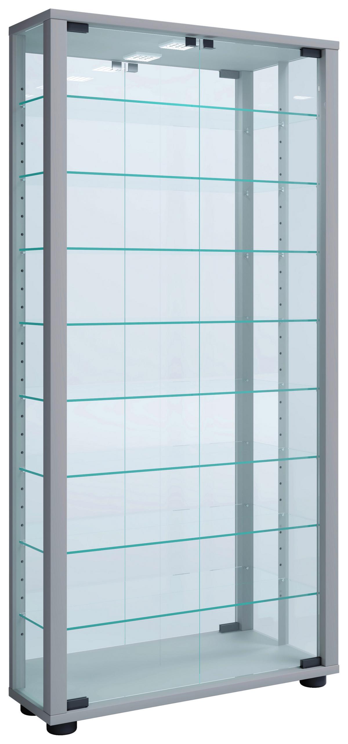 Viseča Vitrina Vitrosa, Srebrna - srebrne barve/črna, Moderno, umetna masa/steklo (59/114,3/18cm) - MID.YOU