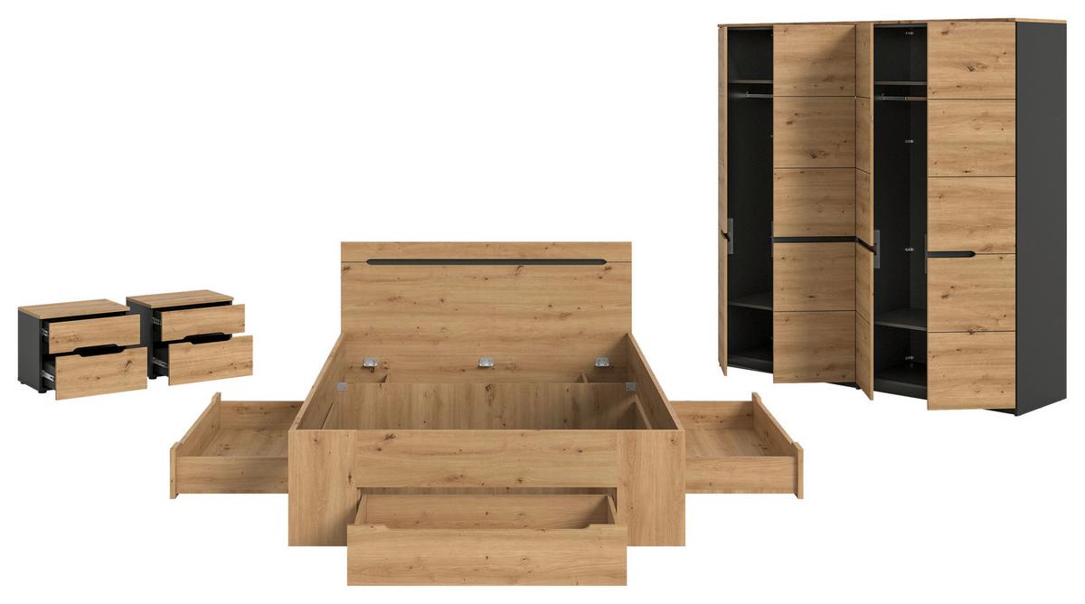 Schlafzimmer CANU 4-teilig Grau, Eiche Artisan - Eiche Artisan/Grau, MODERN, Holzwerkstoff - MID.YOU