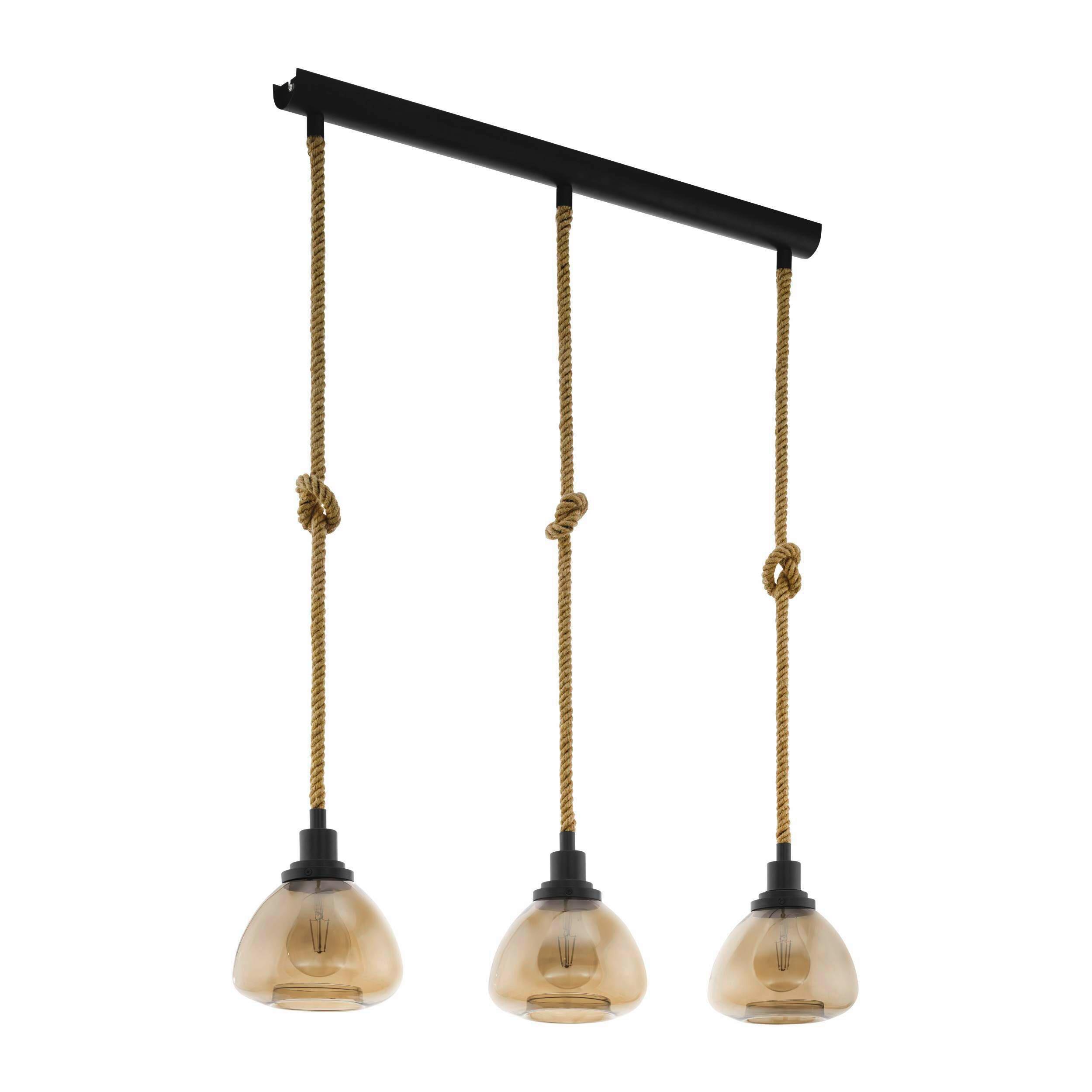 Hängeleuchte 43192 Rampside - Bernsteinfarben/Schwarz, Natur, Glas/Metall (89,5/19,5/123cm) - Eglo