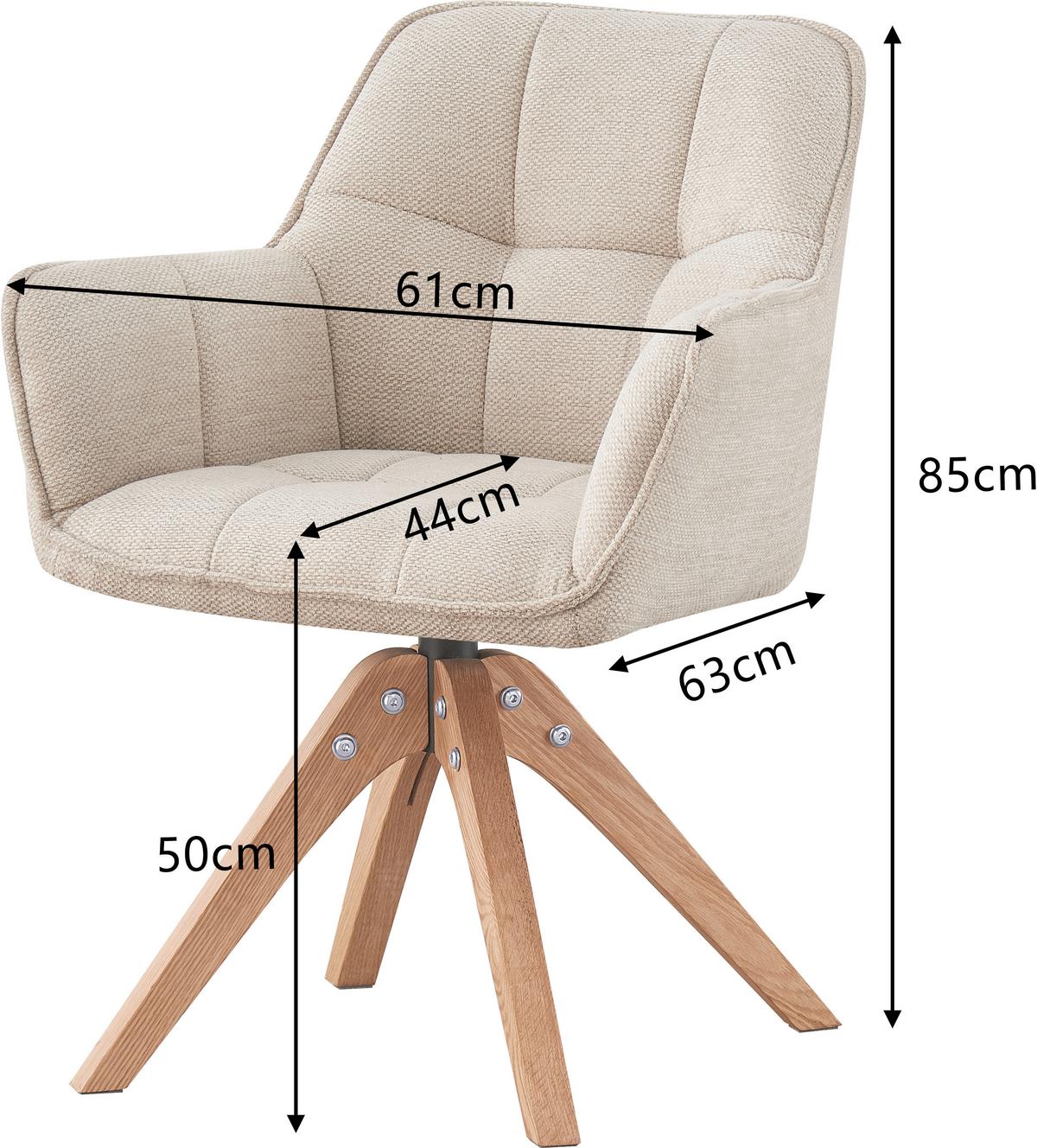 KRZESŁO Z PODŁOKIETNIKAMI KERRY - beżowy/kolor dębowy, Lifestyle, drewno/tkanina (61/85/63cm) - MID.YOU
