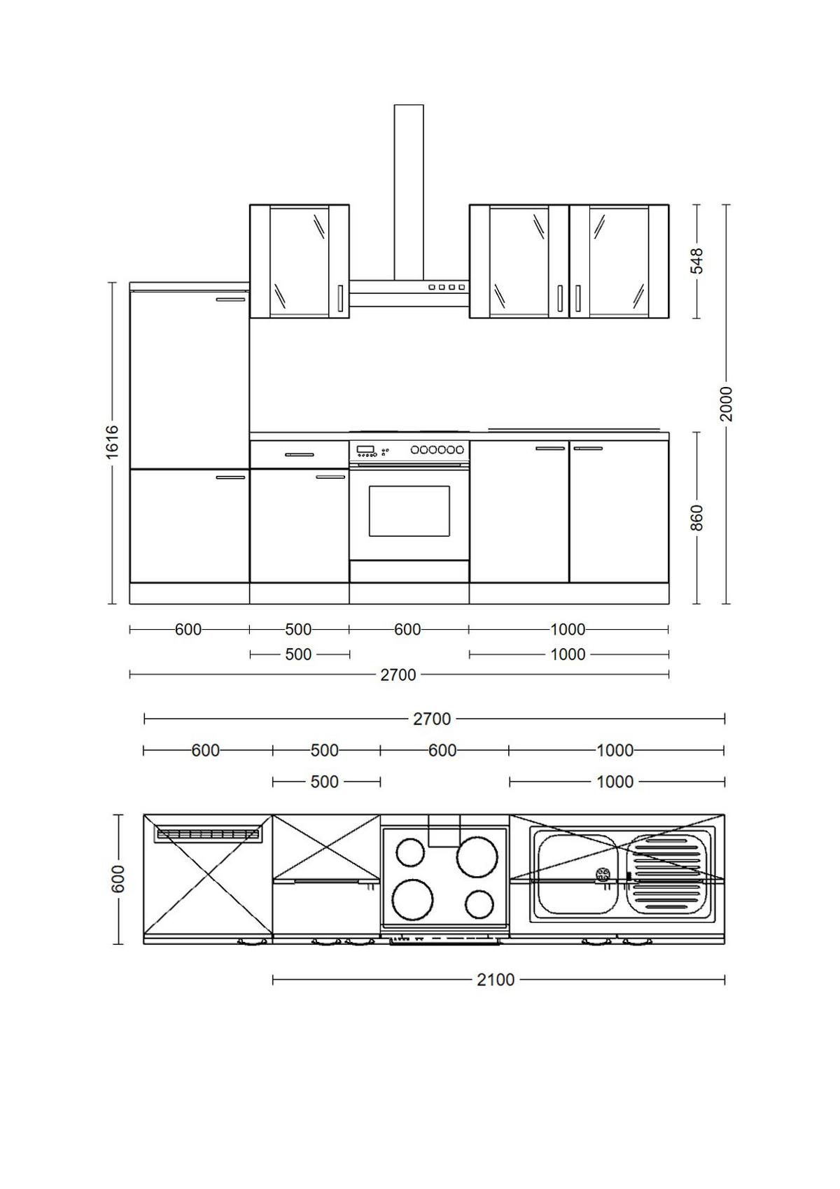 Kuhinjski Blok Z Aparati Nepal, Kašmir, Barva Hrasta - barve nerjavečega jekla/kašmir, Moderno, kovina/steklo (270cm) - FlexWell
