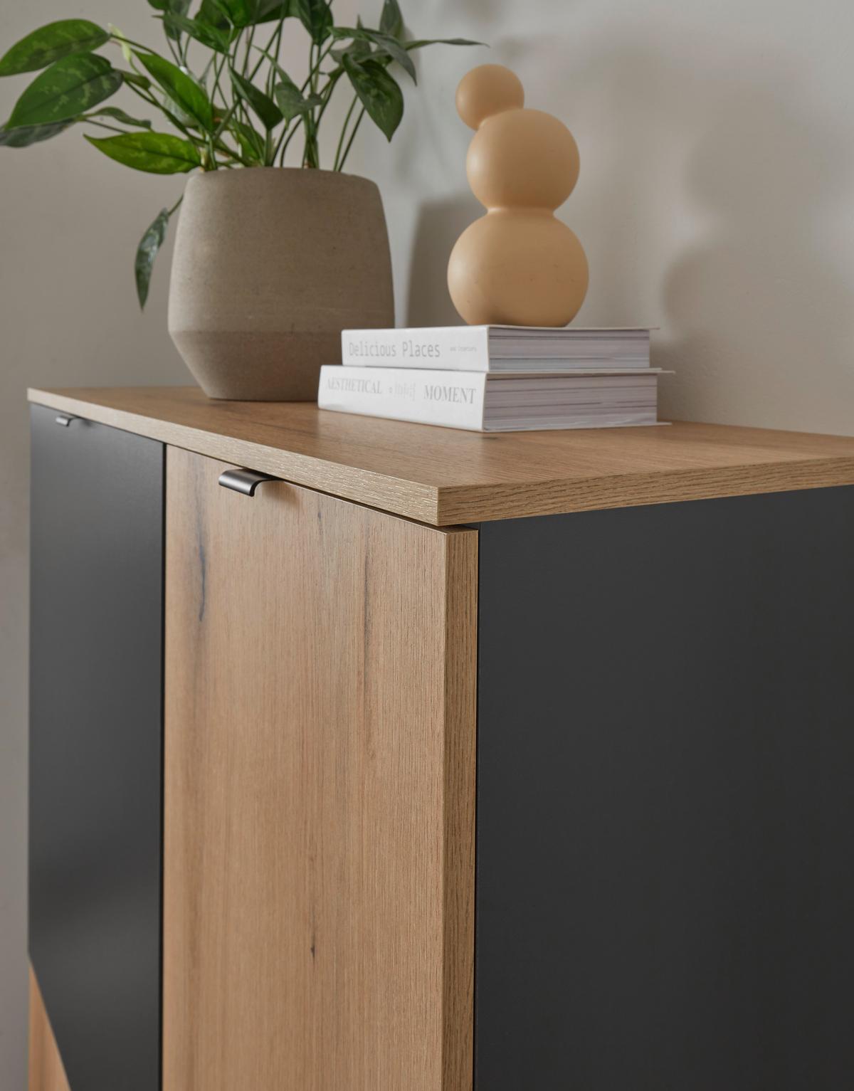 Visoka Komoda Vince Ii, Antracit, Barva Hrasta - črna/barve hrasta, Trend, umetna masa/leseni material (103/142/38cm) - Livetastic