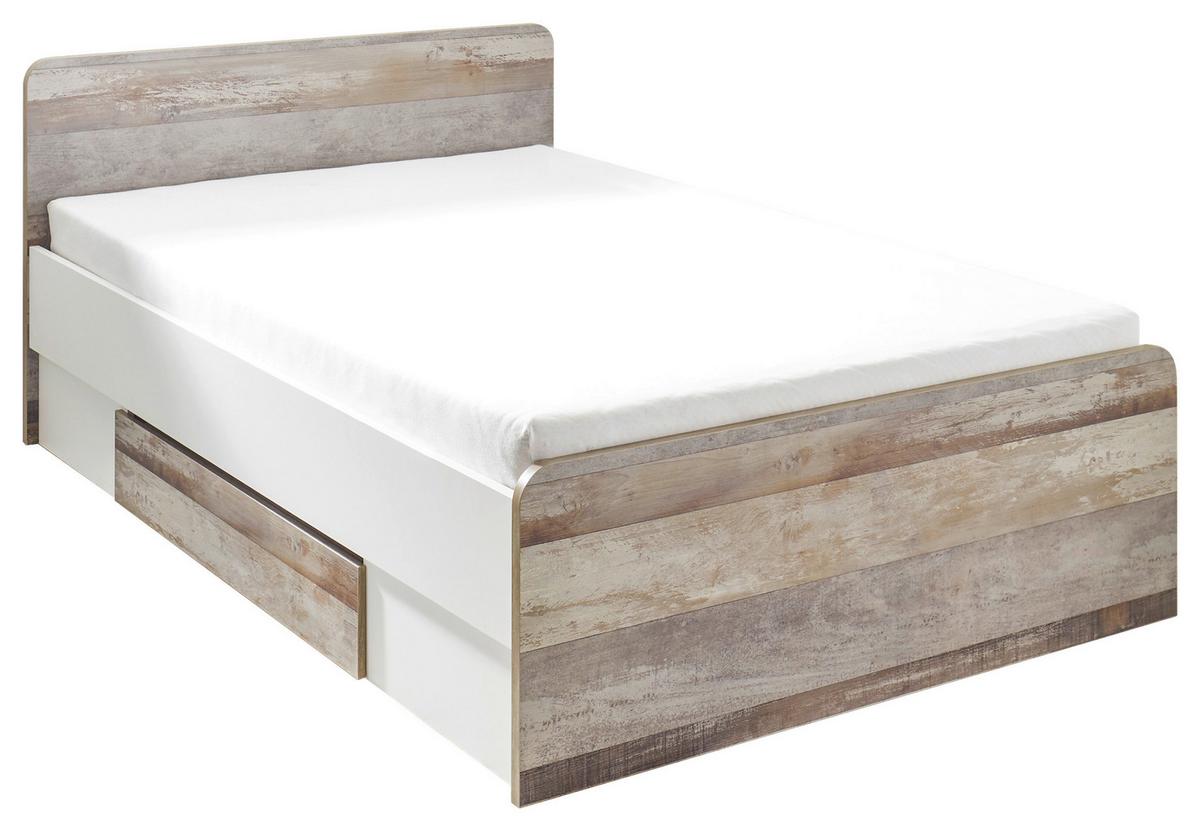 Stauraumbett in Braun/Grau/ Weiss 'Moon' - Weiss/Schwarz, Modern, Holzwerkstoff/Kunststoff (140/200cm) - MID.YOU