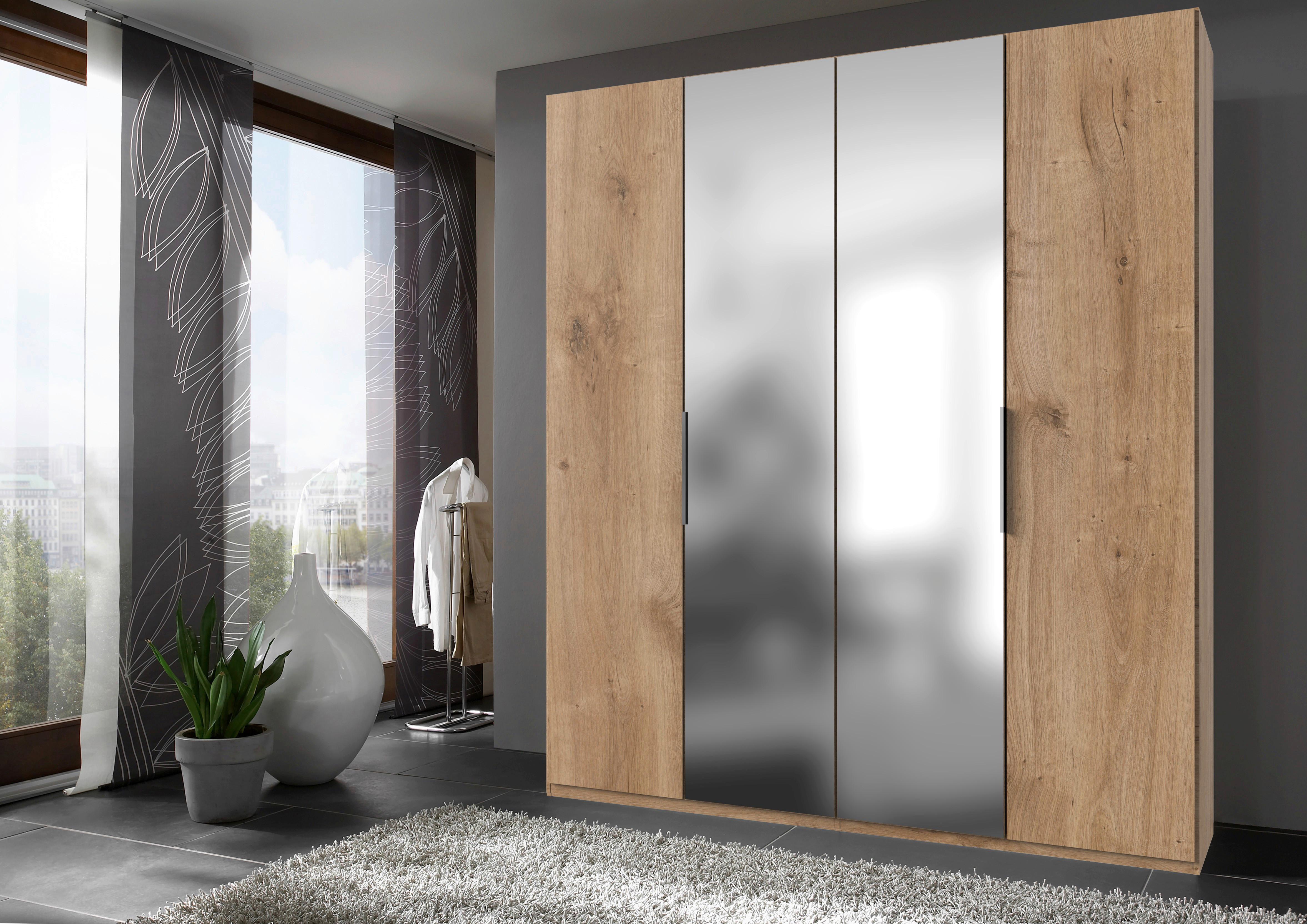 Drehtürenschrank Level 36A mit Spiegel ca. 200 cm Eiche Dekor - Chromfarben/Eichefarben, MODERN, Holzwerkstoff (200/236/58cm) - MID.YOU