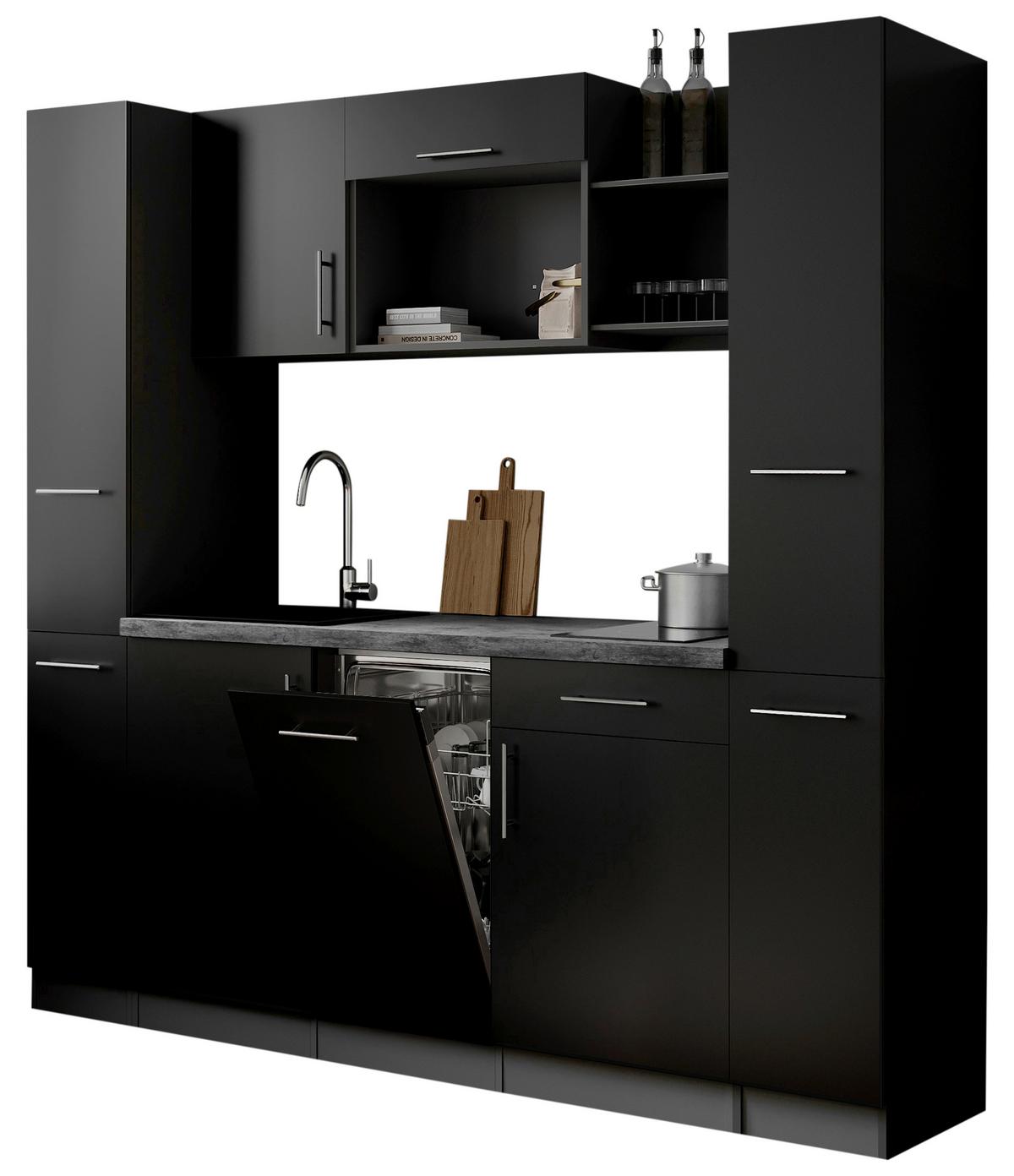 Küchenblock Oliver m. Geräten Schwarz - Schwarz/Grau, Trend, Holzwerkstoff/Metall (205cm) - Respekta