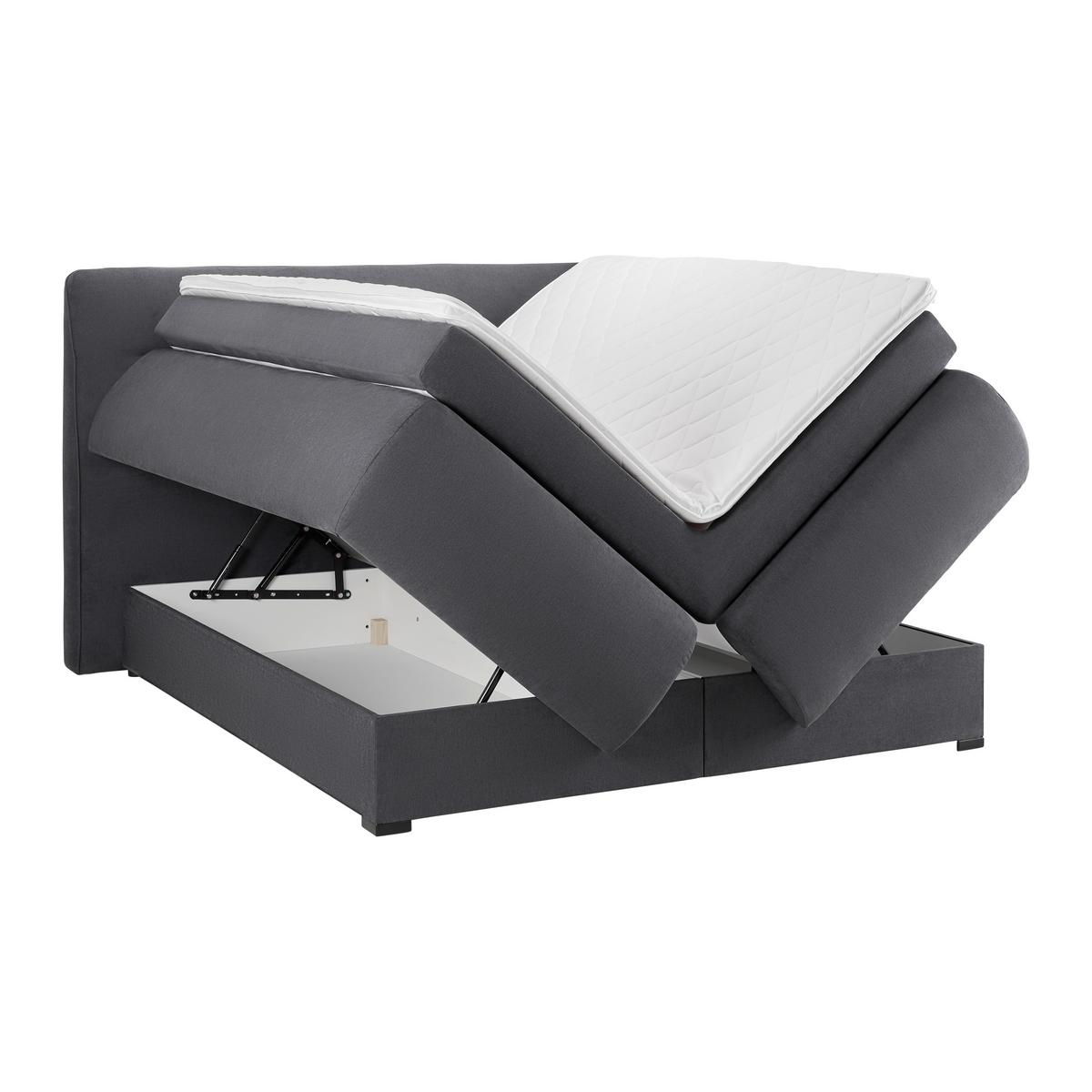 Boxspringbett "Bella", 200x200 cm, grau, mit Topper - Schwarz/Grau, Modern, Holz/Kunststoff (180/200cm) - Bessagi Home