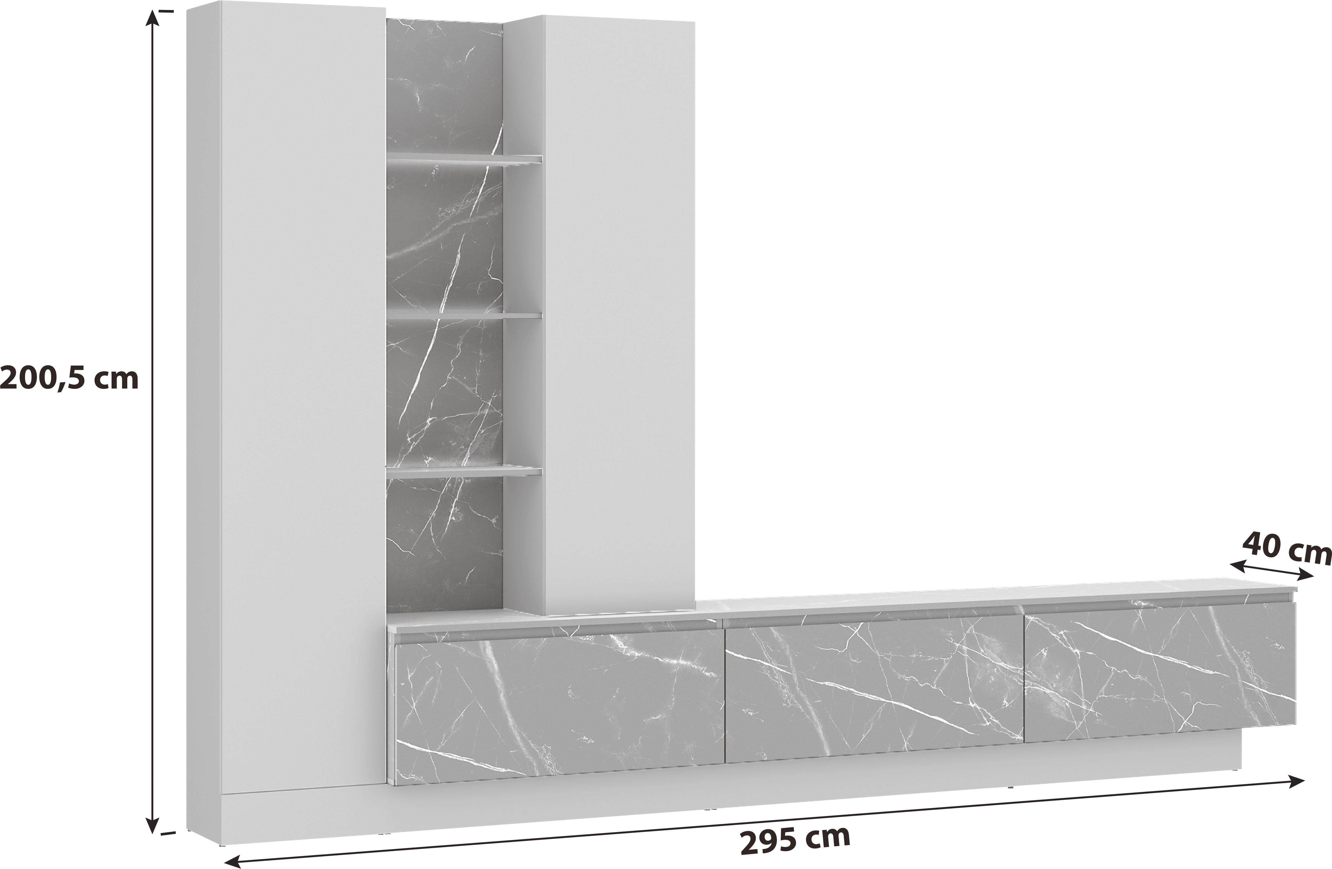 HYLLKOMBINATION MODESTO - vit/svart, Modern, trämaterial/plast (295/200,5/40cm) - Livetastic