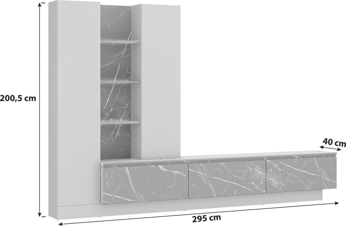 Ansamblu mobilier camera de zi MODESTO - alb/negru, Modern, material pe bază de lemn (295/200,5/40cm) - Premium Living