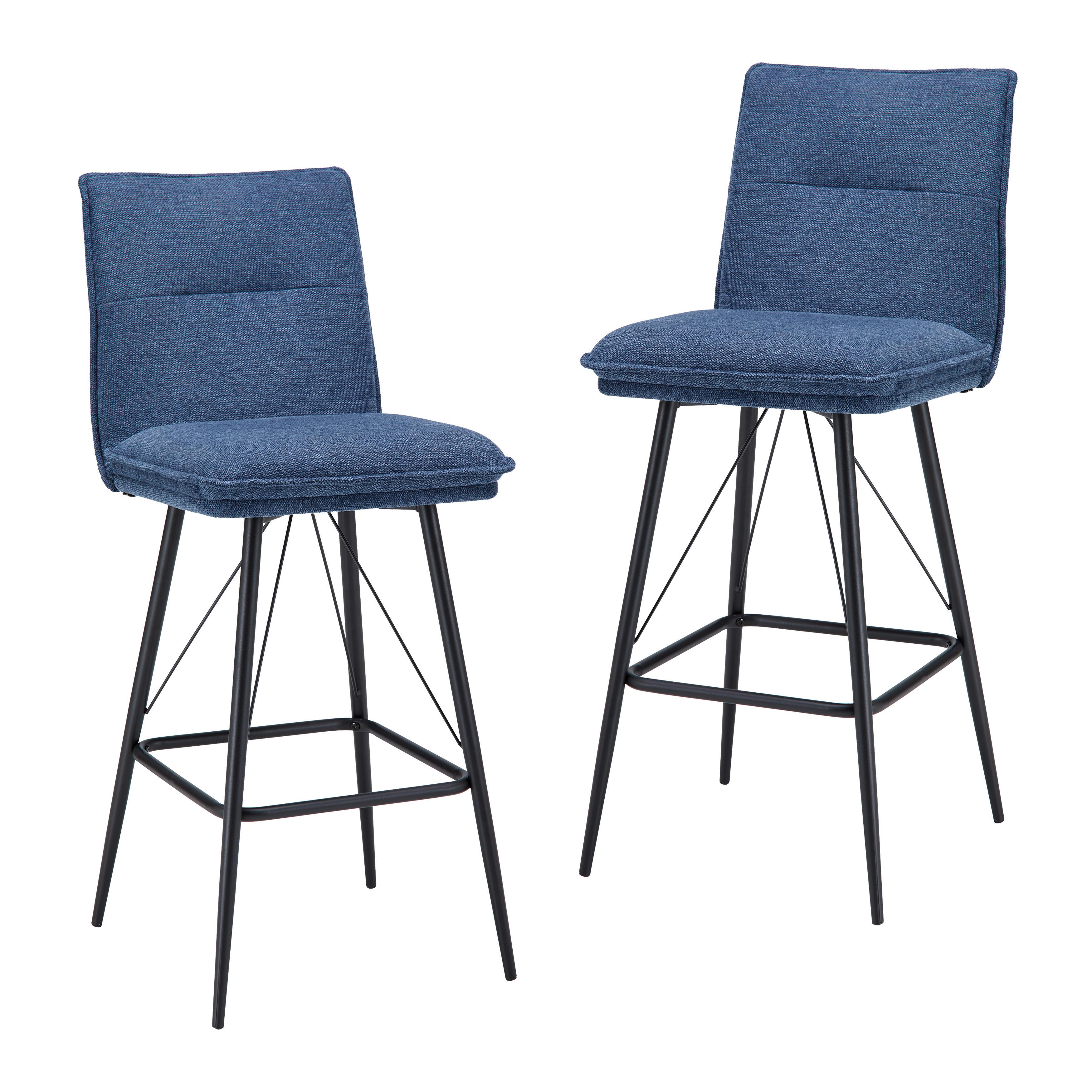 Barhocker-Set Boris Blau Webstoff Gepolstert - Blau/Schwarz, MODERN, Holz/Textil (44/107/56cm) - Bessagi Home