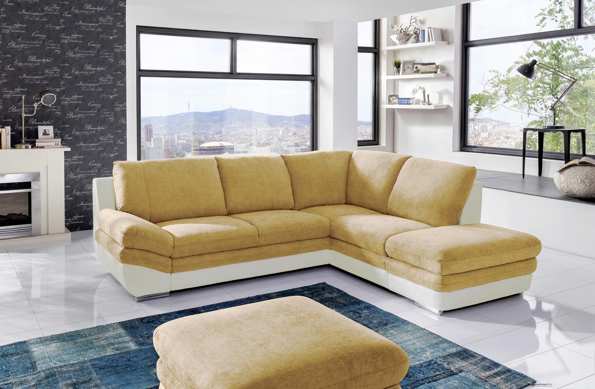 Wohnlandschaft Nardo in Creme/Dunkelgelb - Chromfarben/Dunkelgelb, MODERN, Textil/Metall (264/221cm) - MID.YOU