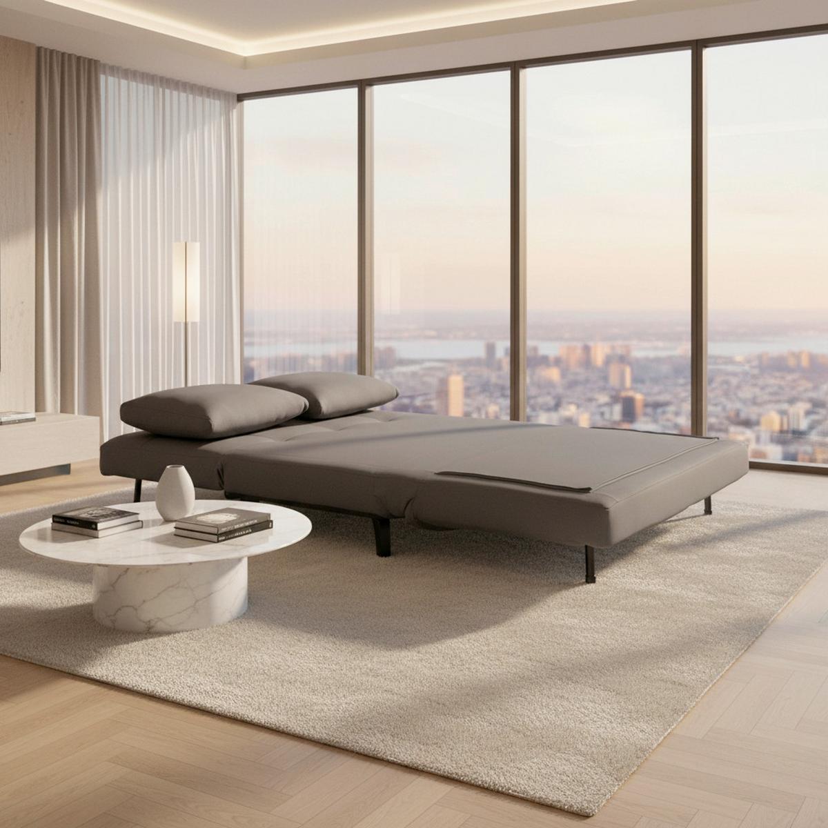 Canapea extensibilă RICA - gri, Modern, lemn/textil (121/83/93cm) - Bessagi Home