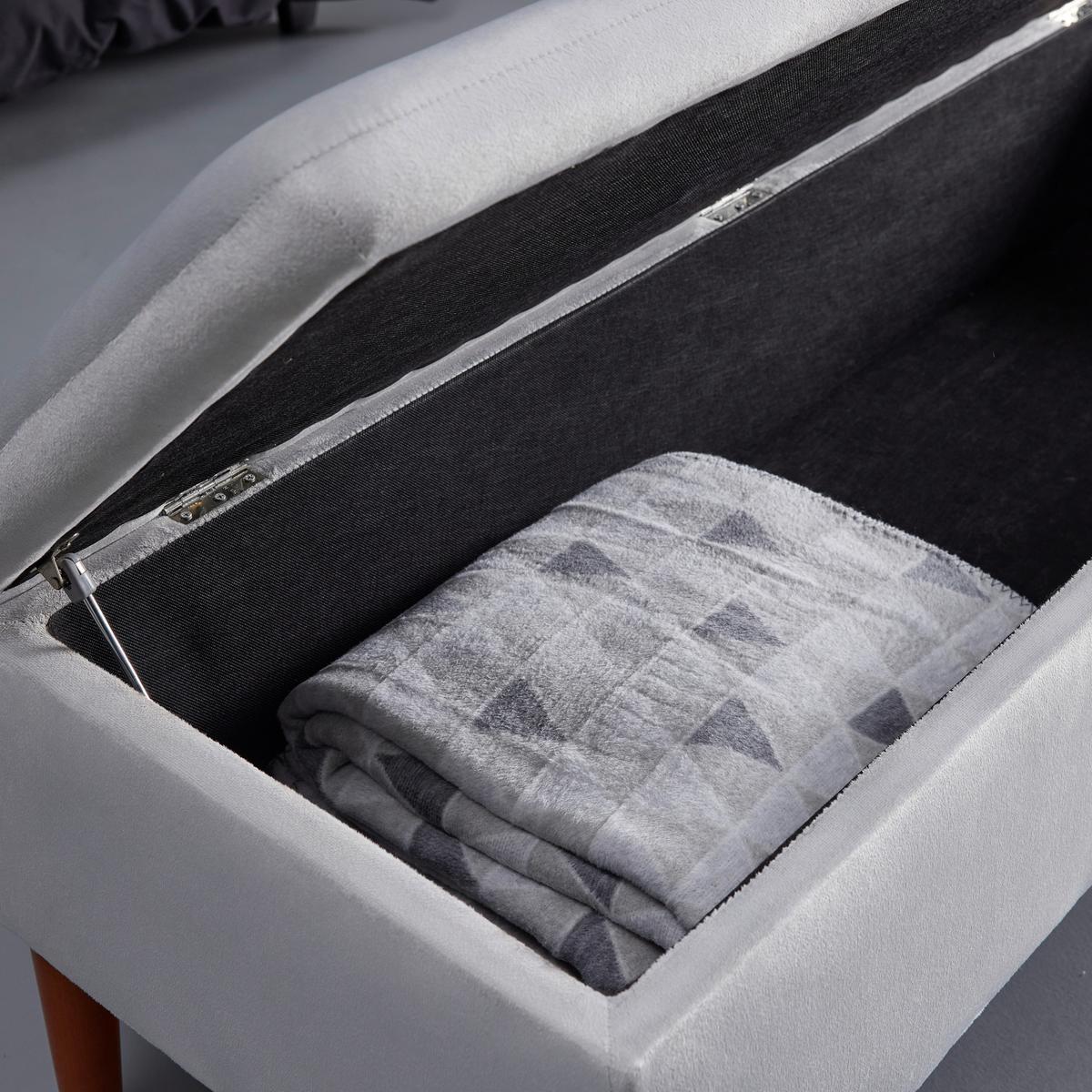 Hockerbank Jessy Hellgrau Samt Gepolstert mit Stauraum - Buchefarben/Hellgrau, MODERN, Holz/Textil (150/50/55cm) - Bessagi Home