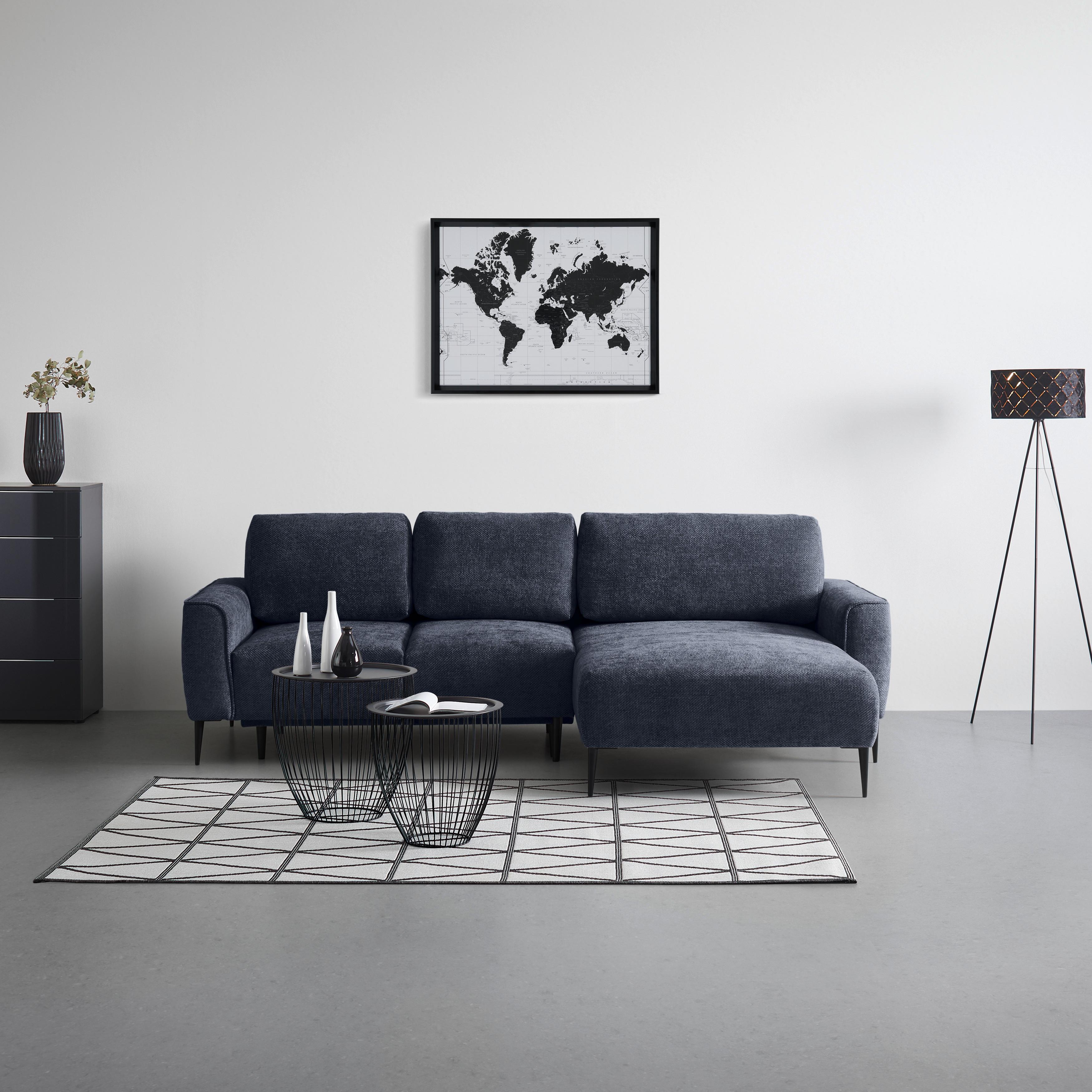 Ecksofa Custom Royalblau - Schwarz/Dunkelblau, MODERN, Textil/Metall (255/164cm) - Mömax