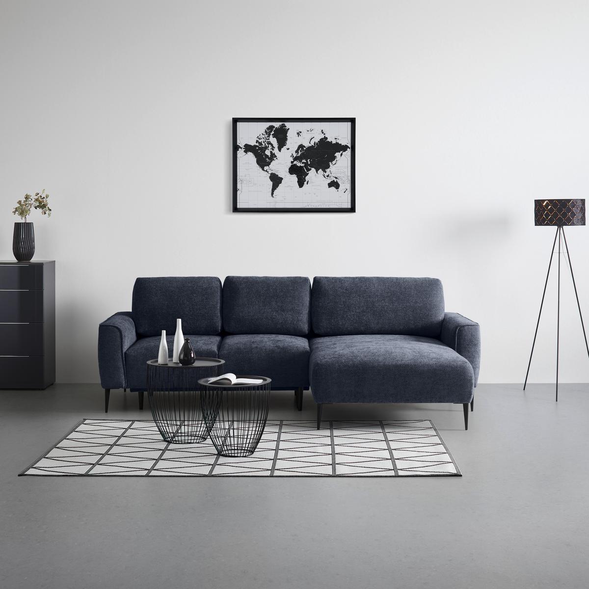 Ecksofa Custom Royalblau - Schwarz/Dunkelblau, MODERN, Textil/Metall (255/164cm) - Mömax