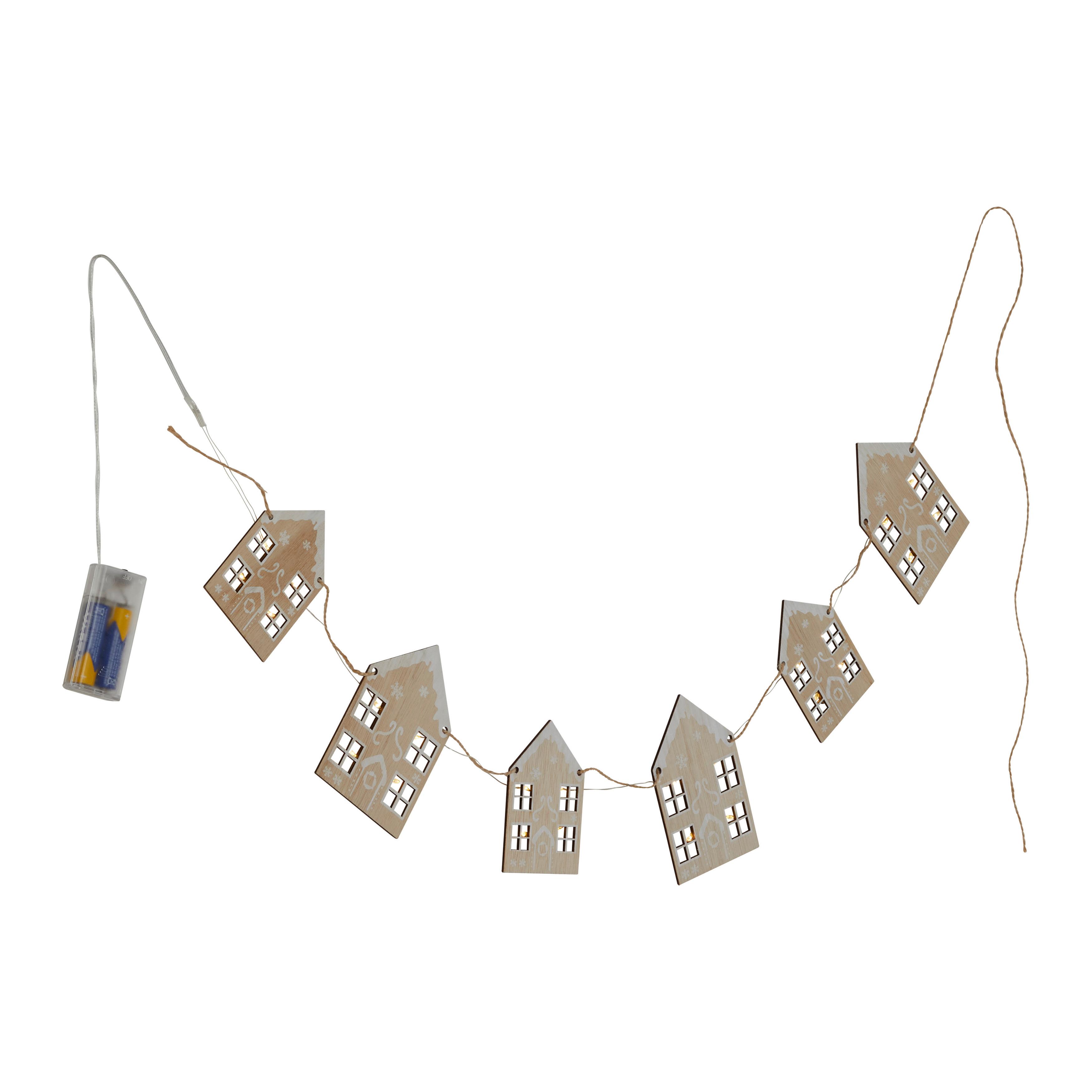 Lichterkette Tamo in Braun/Weiß ca. 80cm - Weiss/Braun, Konventionell, Holz (80cm) - Modern Living