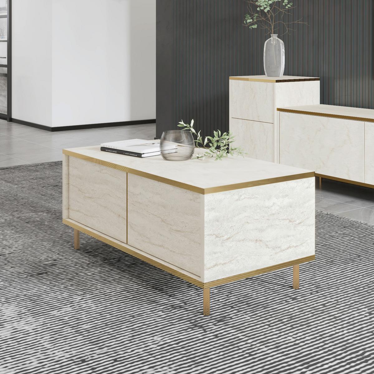 COUCHTISCH IMAJ COUCHTISCH - Beige/Goldfarben, Design, Holzwerkstoff/Metall (90/45/40cm) - Livetastic