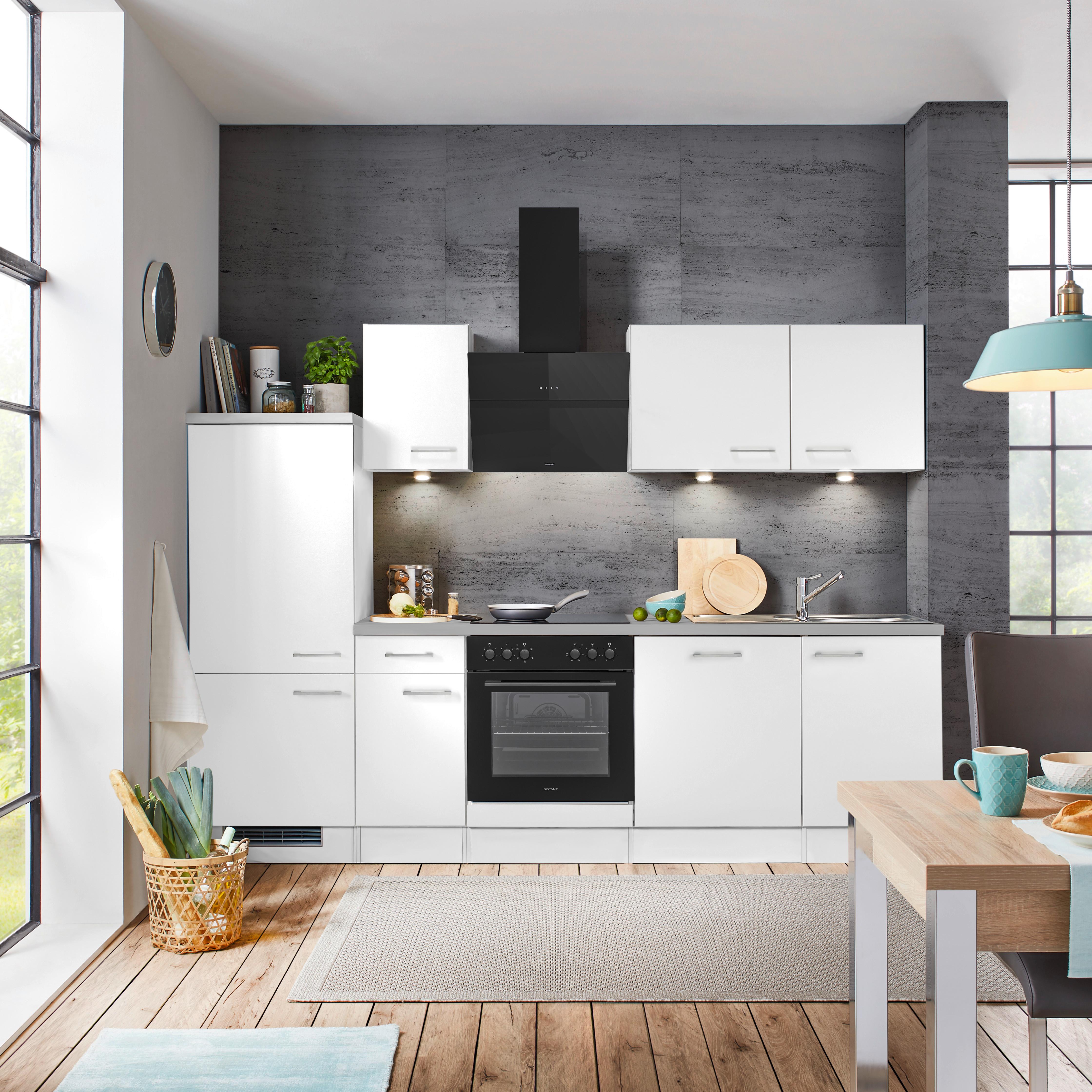 Küchenblock Neo Weiß/Betonoptik - Weiß, MODERN, Holzwerkstoff (270cm) - FlexWell