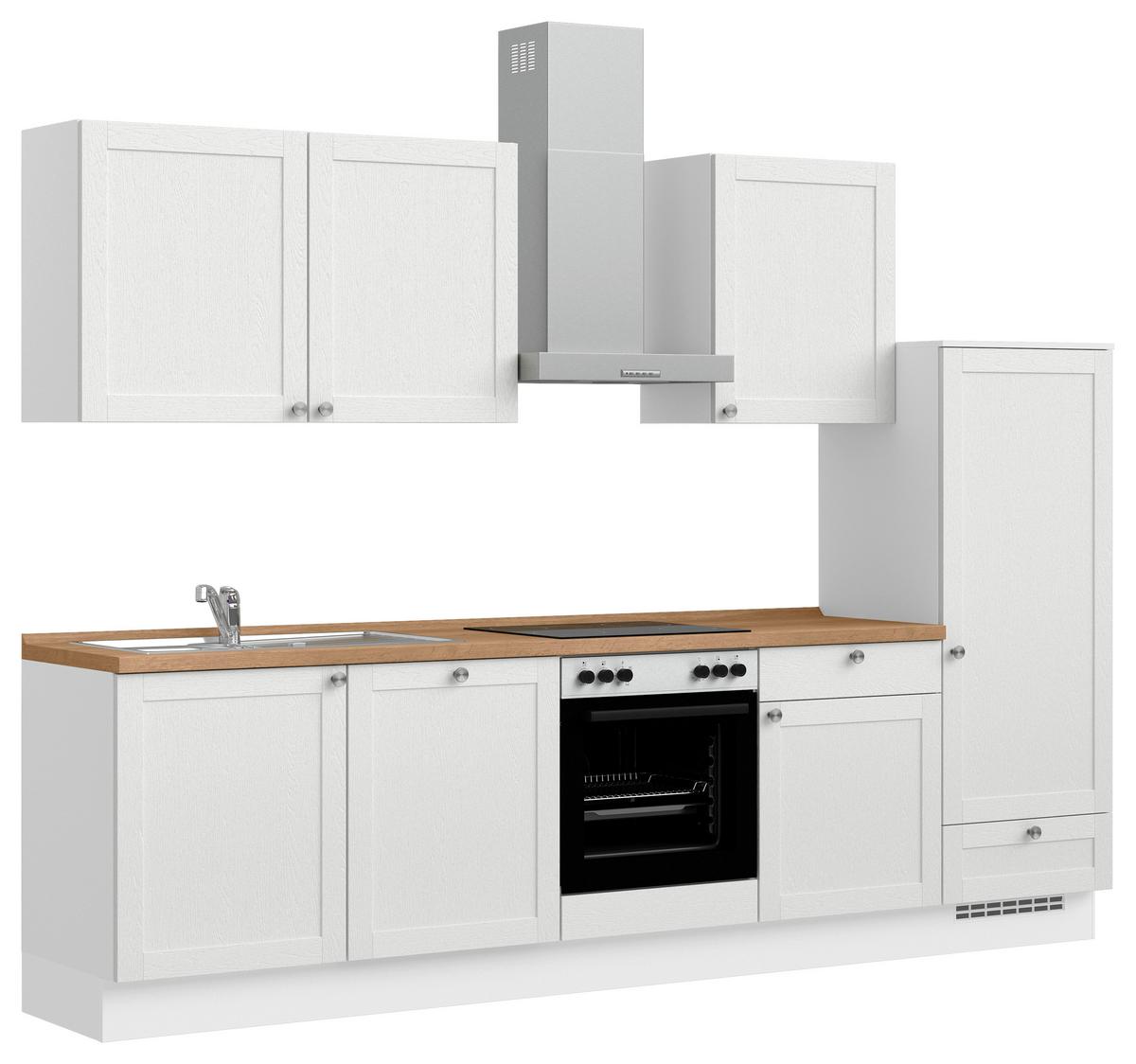 Küchenleerblock Frame Low o. Geräte Weiß - Edelstahlfarben/Eichefarben, MODERN, Holzwerkstoff/Metall (300cm) - Nobilia