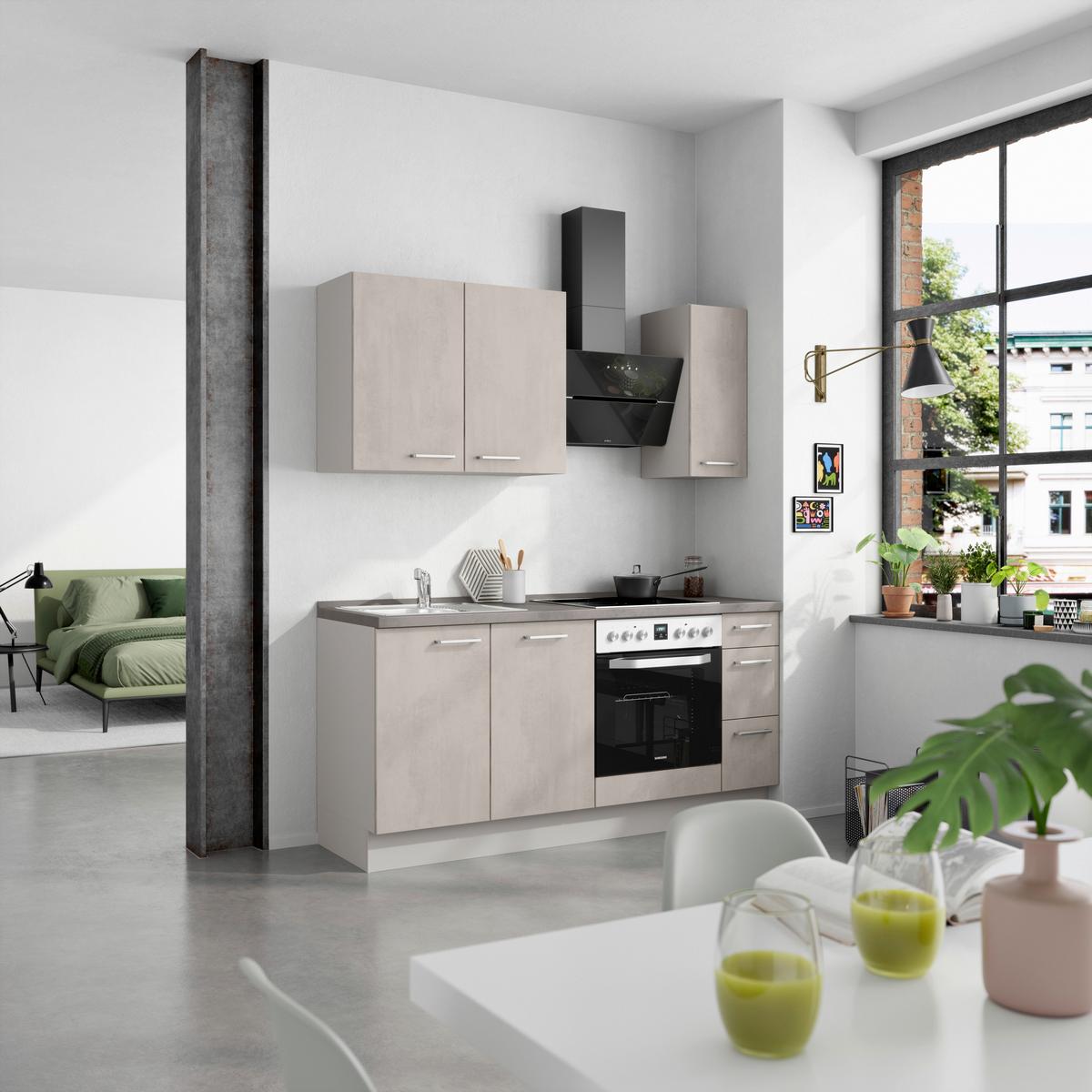 Küchenblock Riva High m. Geräten Grau - Schieferfarben/Edelstahlfarben, MODERN, Holzwerkstoff/Metall (180cm) - Nobilia