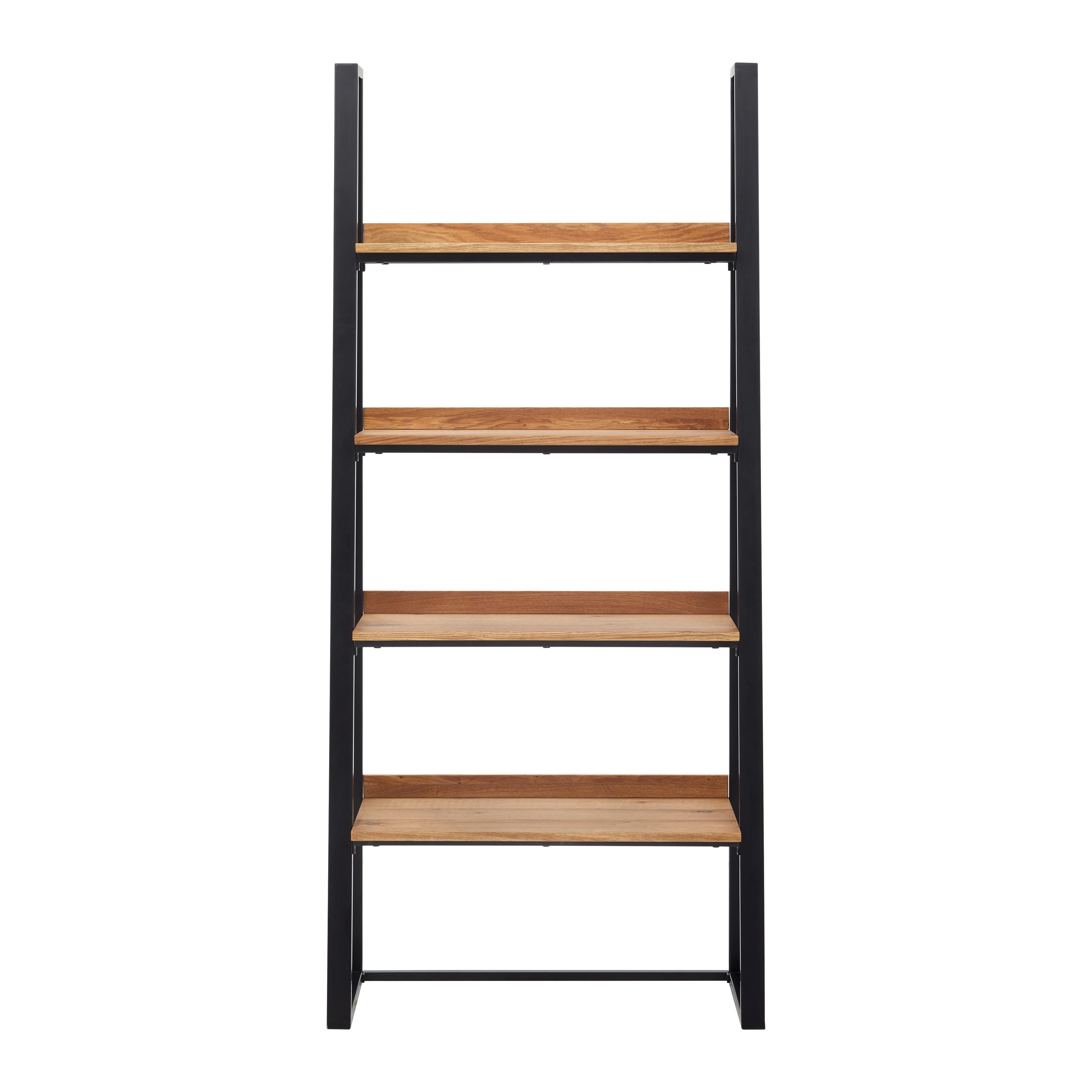 Standregal Massiveiche "Juno", aus Metall/Holz - Eichefarben/Schwarz, MODERN, Holz/Metall (90/200/40cm) - Bessagi Home